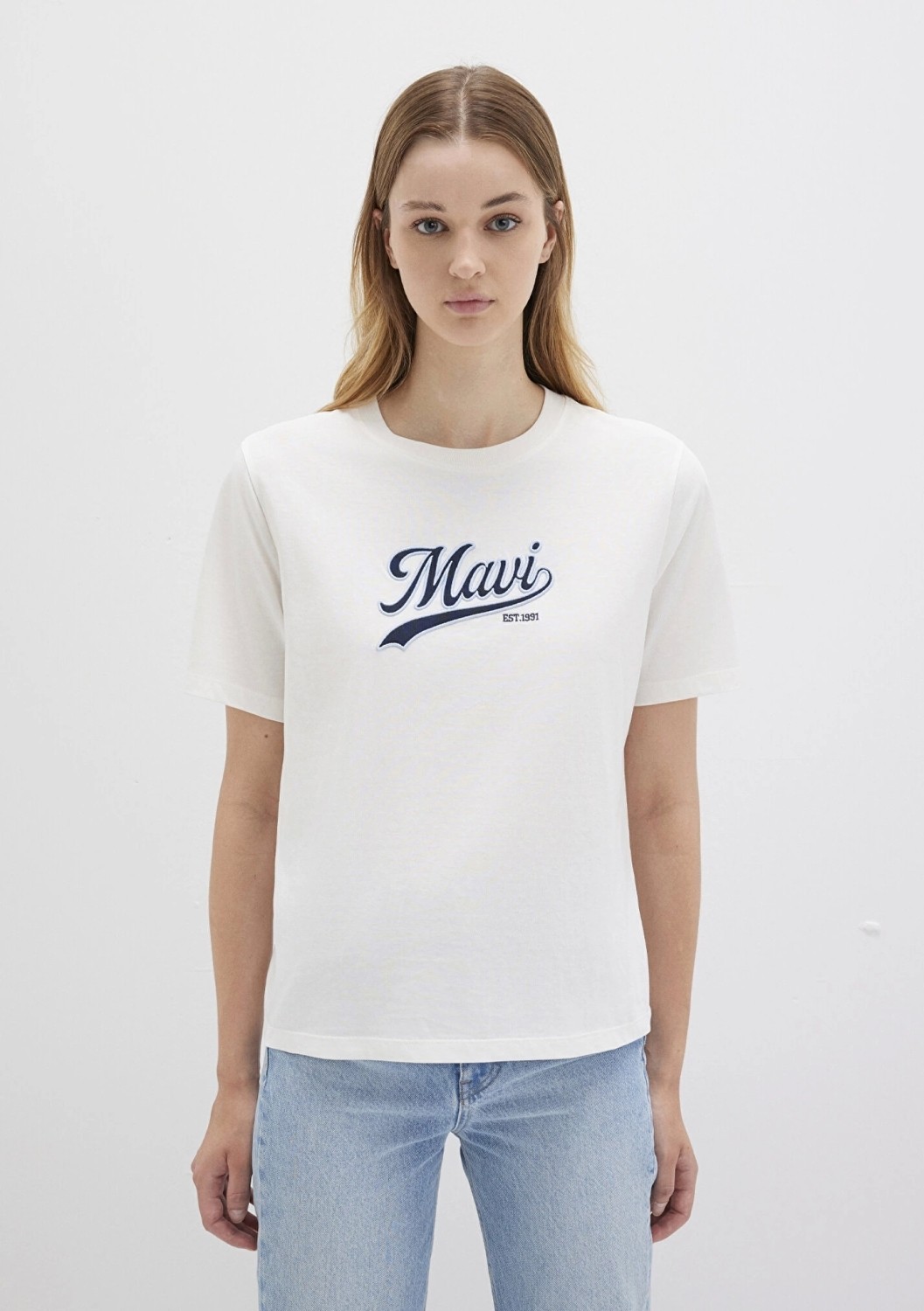 Mavi Logo Baskılı Ekru Tişört 1613565-80194 görsel 4