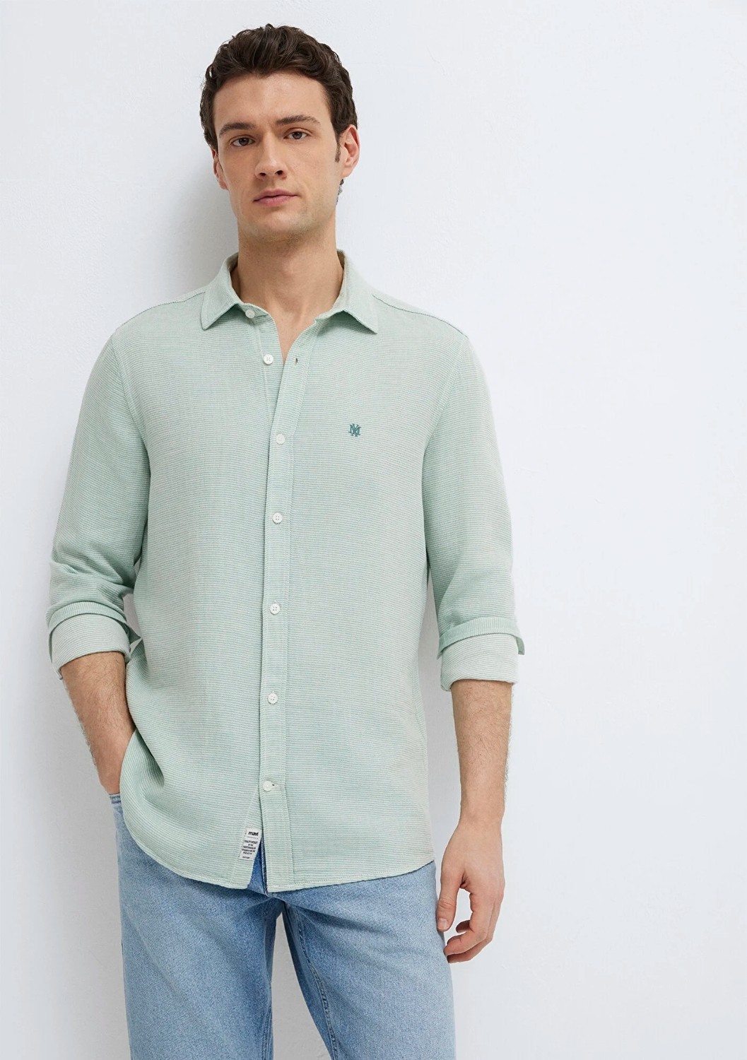 Mavi Mühür Logo Nakışlı Yeşil Gömlek 0211899-71909 görsel 2