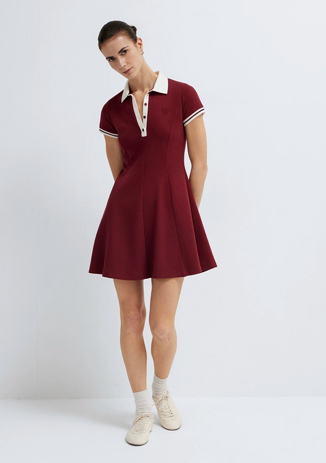 Mavi Polo Yaka Nakış Detaylı Bordo Mini Elbise 1310903-85633