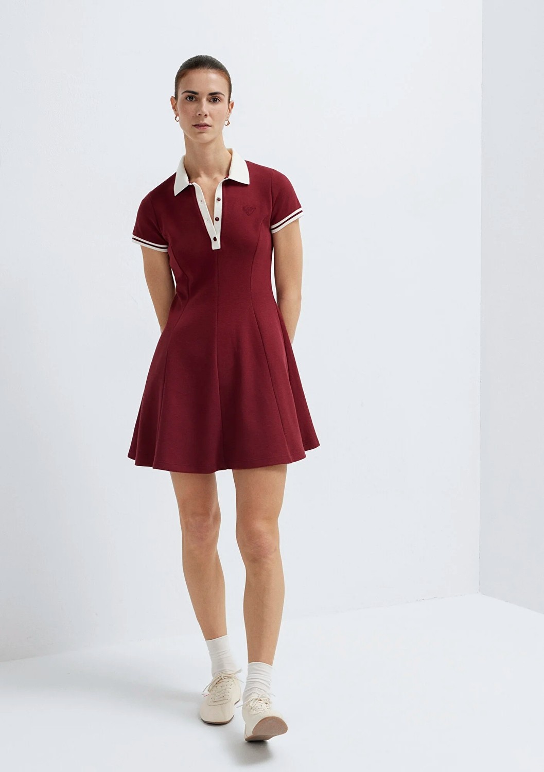 Mavi Polo Yaka Nakış Detaylı Bordo Mini Elbise 1310903-85633 görsel 2
