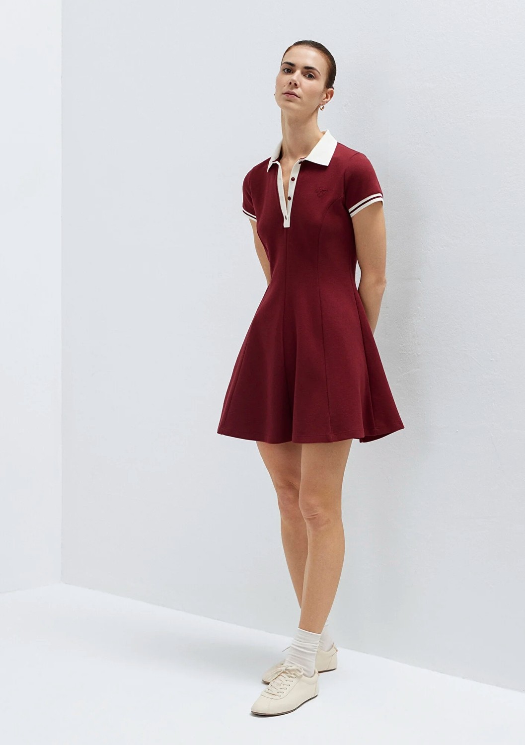 Mavi Polo Yaka Nakış Detaylı Bordo Mini Elbise 1310903-85633 görsel 3