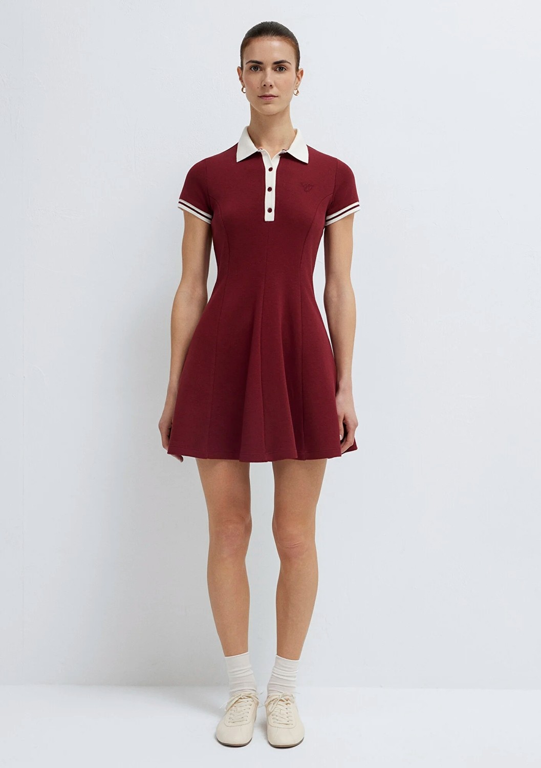 Mavi Polo Yaka Nakış Detaylı Bordo Mini Elbise 1310903-85633 görsel 4