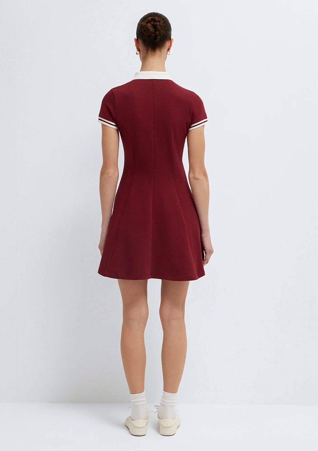 Mavi Polo Yaka Nakış Detaylı Bordo Mini Elbise 1310903-85633 görsel 6