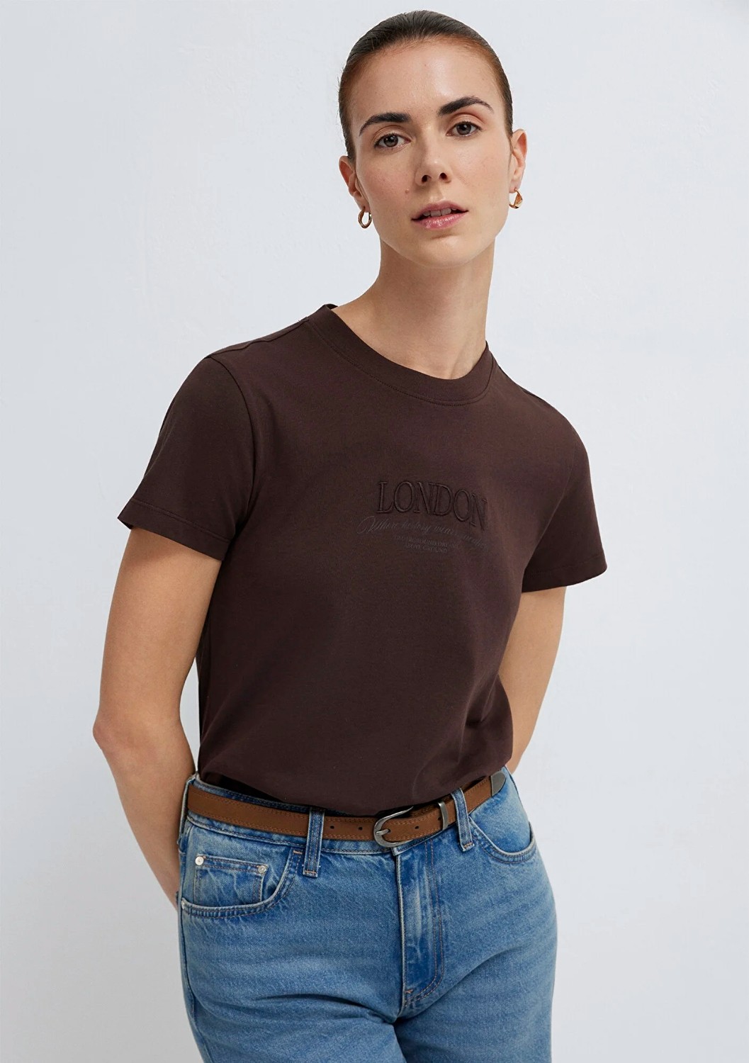 Mavi London Baskılı Kahverengi Tişört 1614261-70240