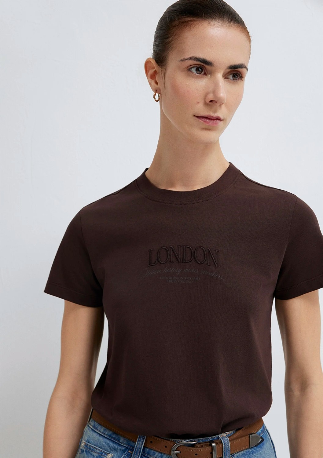 Mavi London Baskılı Kahverengi Tişört 1614261-70240 görsel 2