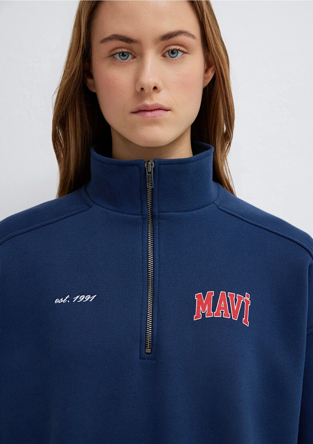 Mavi Logo Baskılı Yarı Fermuarlı Lacivert Sweatshirt 1S10373-70488 görsel 6