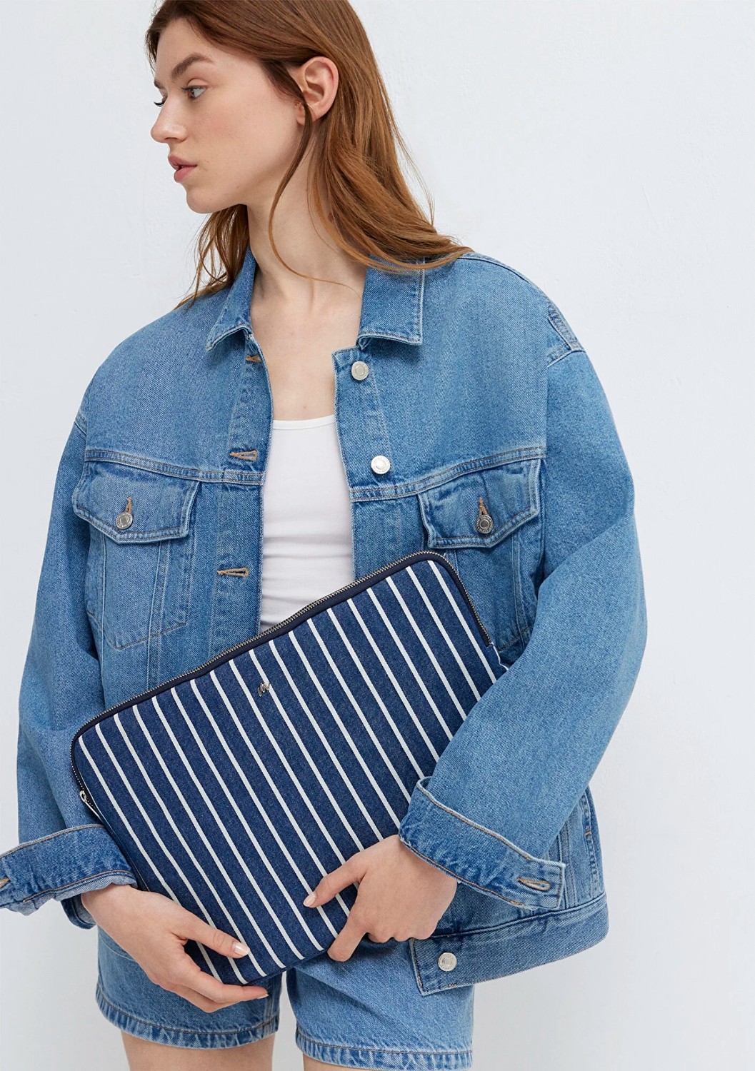 Mavi Çizgili Denim Laptop Çantası 1913824-32177 görsel 6