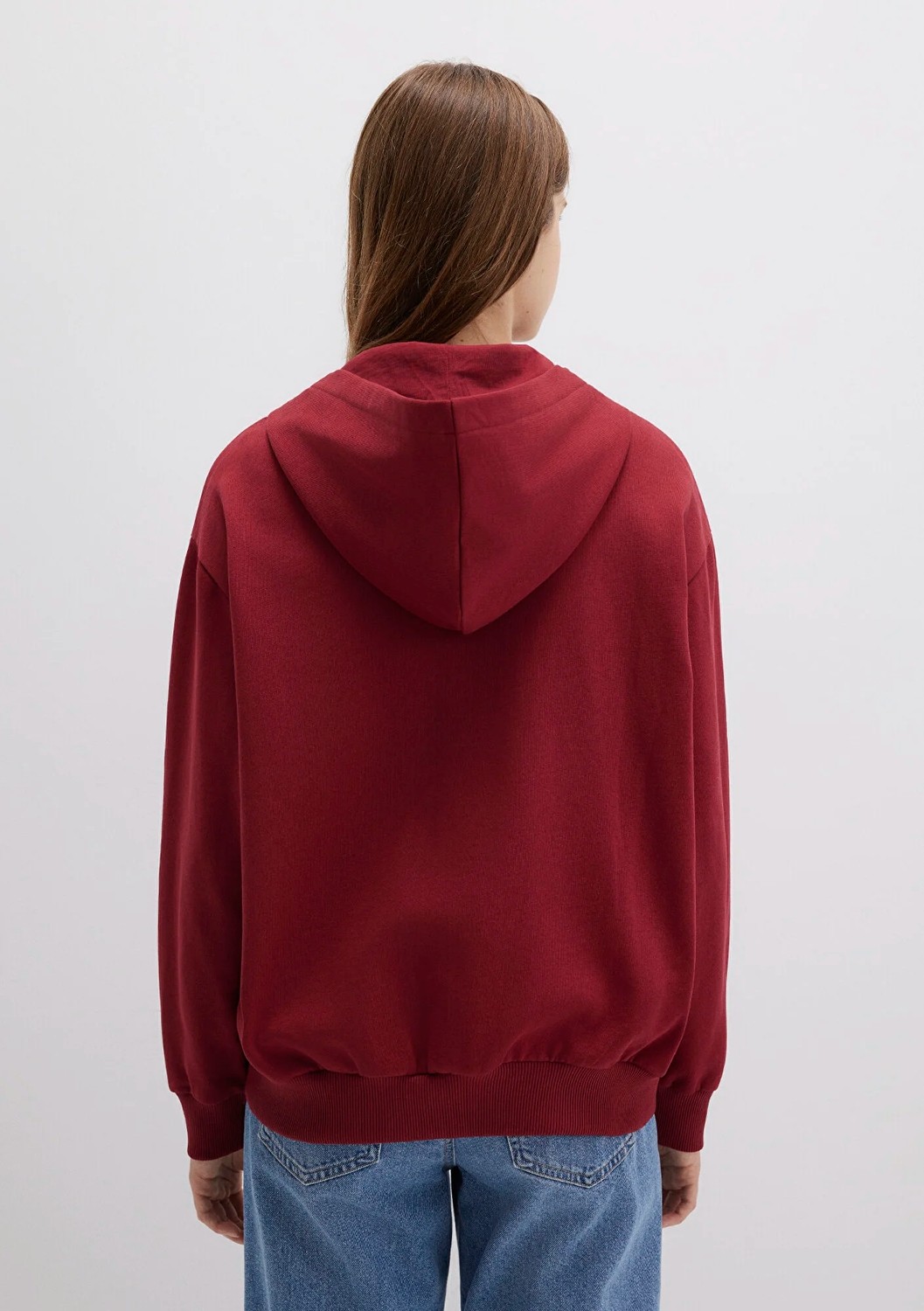 Mavi Logo Baskılı Kapüşonlu Fermuarlı Bordo Sweatshirt 1S10178-85493 görsel 4