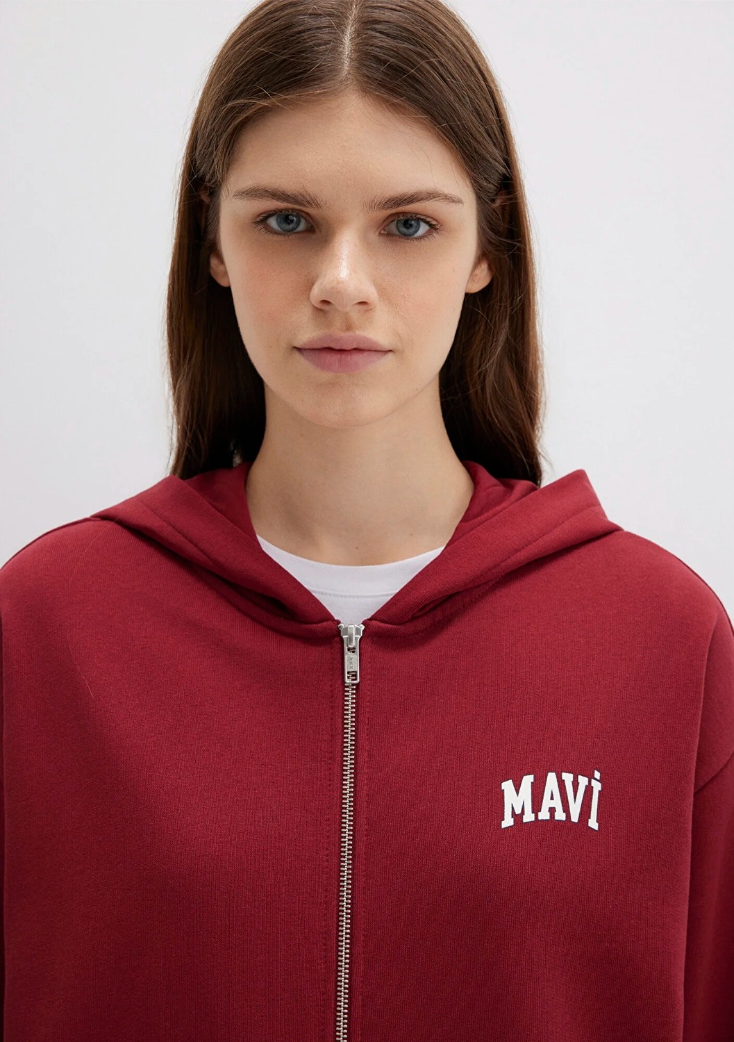 Mavi Logo Baskılı Kapüşonlu Fermuarlı Bordo Sweatshirt 1S10178-85493 görsel 5