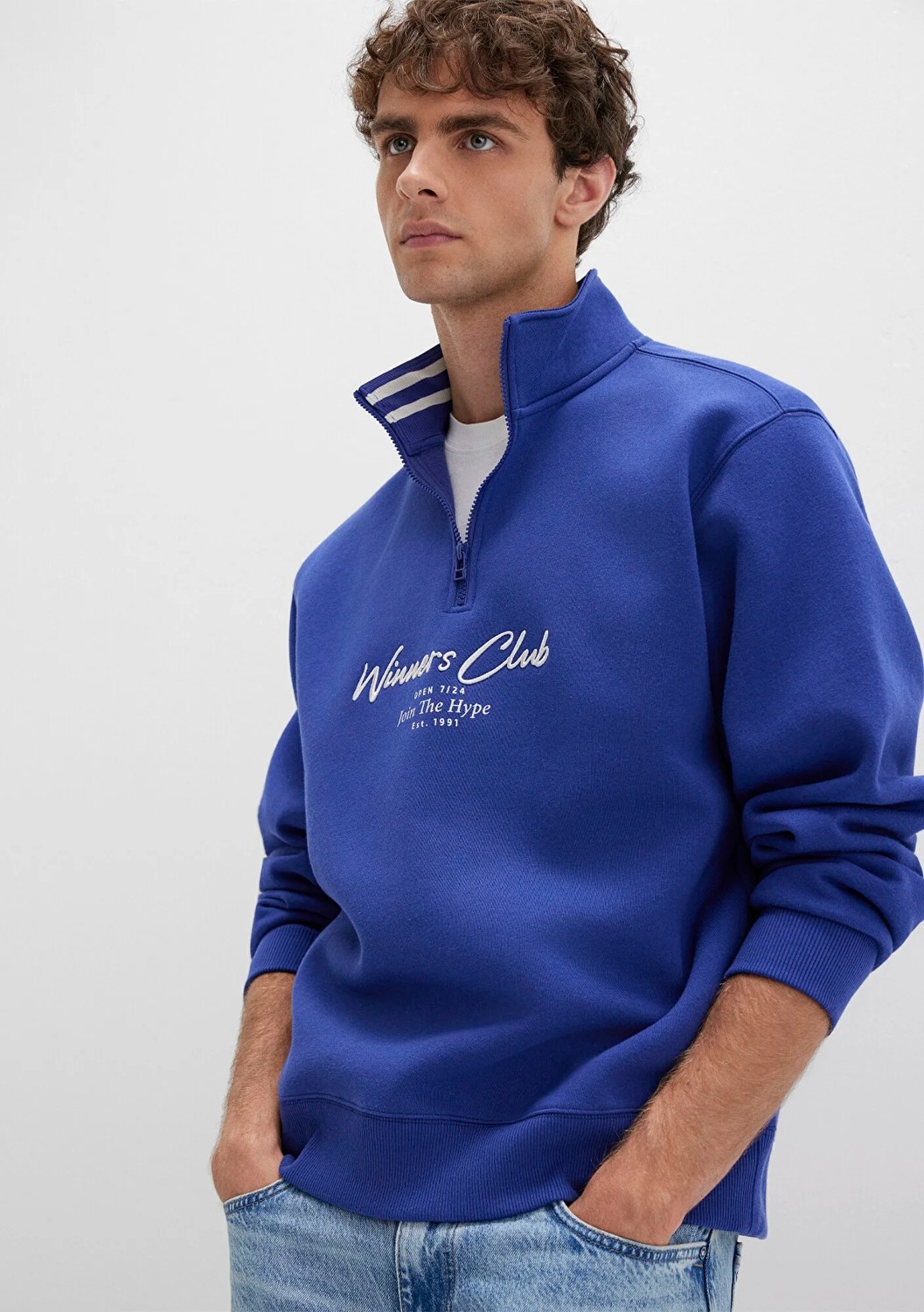 Mavi Winners Club Baskılı Mavi Polo Sweatshirt 0S10488-70695 görsel 3