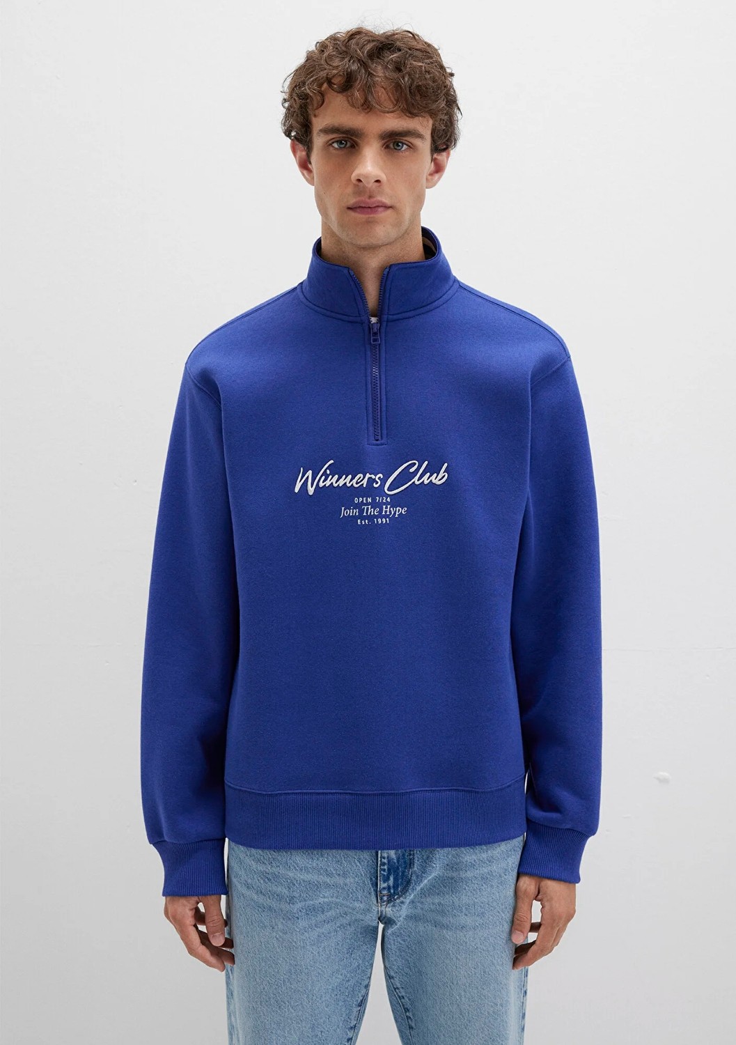 Mavi Winners Club Baskılı Mavi Polo Sweatshirt 0S10488-70695 görsel 4