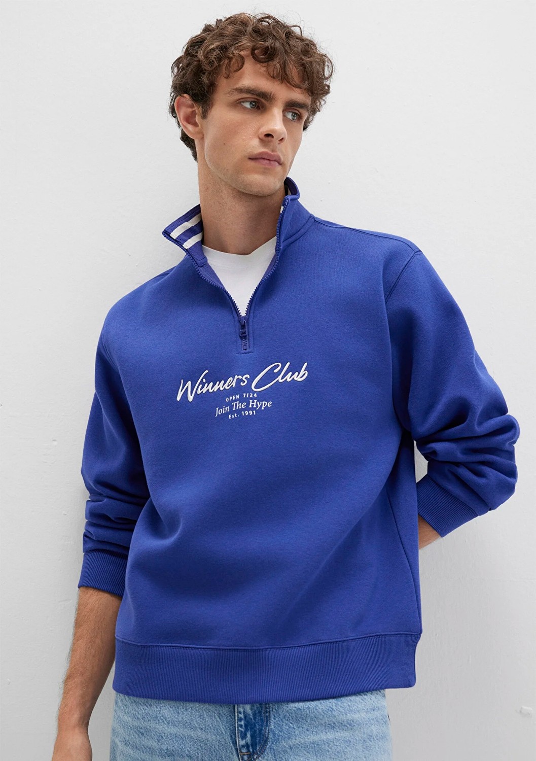 Mavi Winners Club Baskılı Mavi Polo Sweatshirt 0S10488-70695