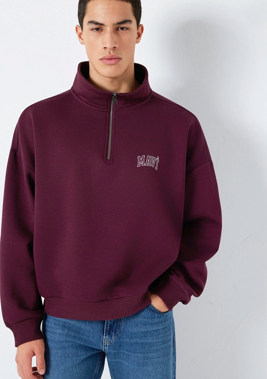 Mavi Logo Baskılı Yarı Fermuarlı Bordo Sweatshirt 0S10208-70434 görsel 2