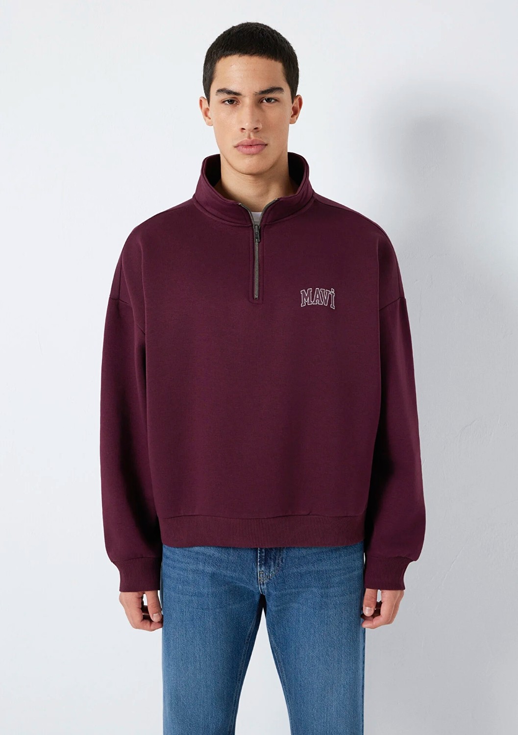Mavi Logo Baskılı Yarı Fermuarlı Bordo Sweatshirt 0S10208-70434 görsel 3