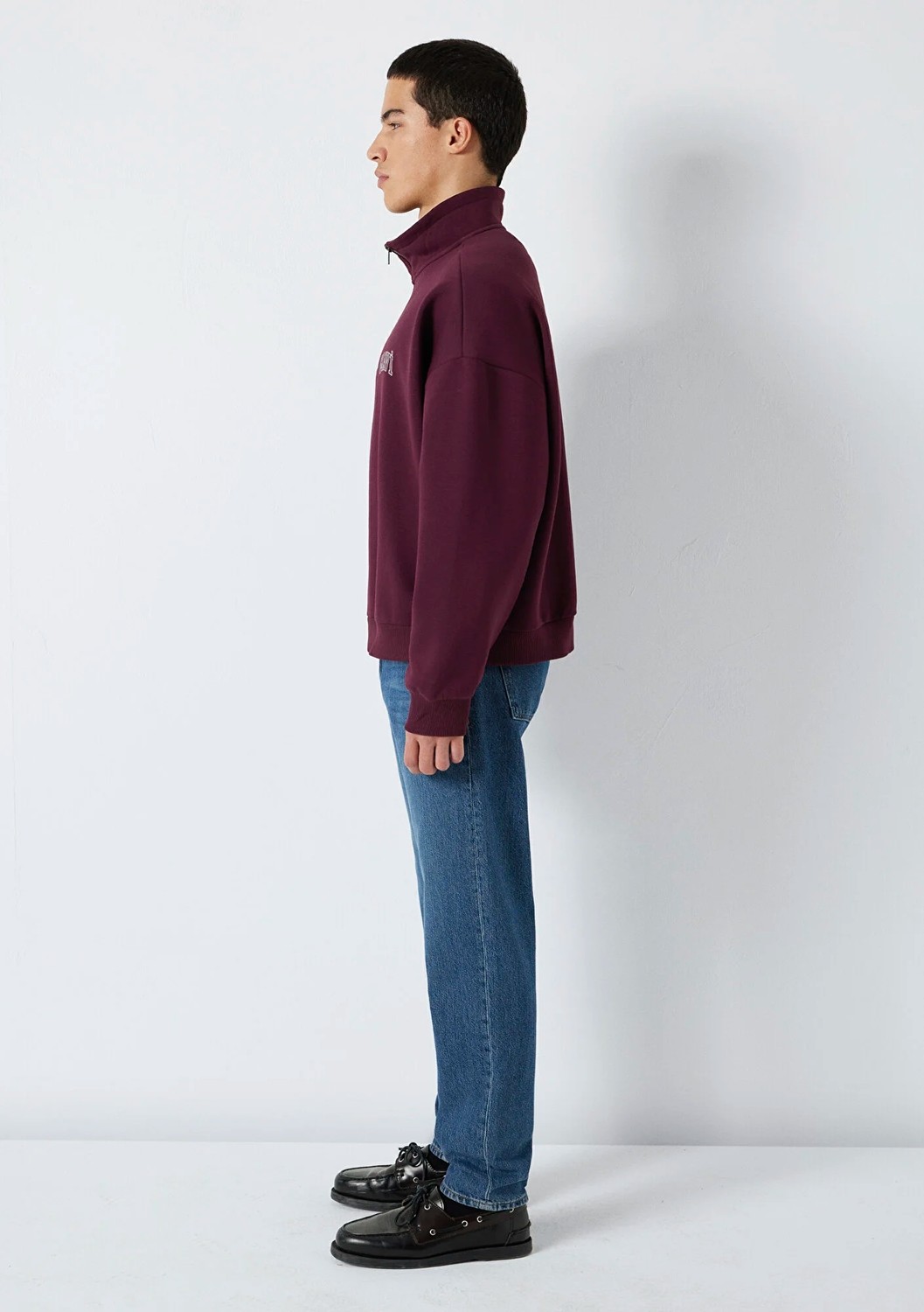 Mavi Logo Baskılı Yarı Fermuarlı Bordo Sweatshirt 0S10208-70434 görsel 4