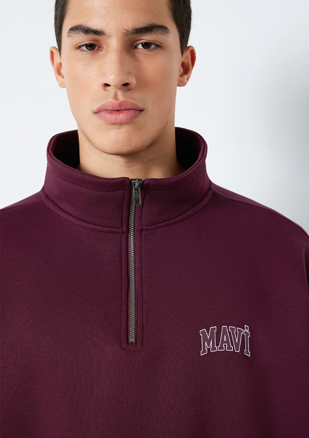 Mavi Logo Baskılı Yarı Fermuarlı Bordo Sweatshirt 0S10208-70434 görsel 6
