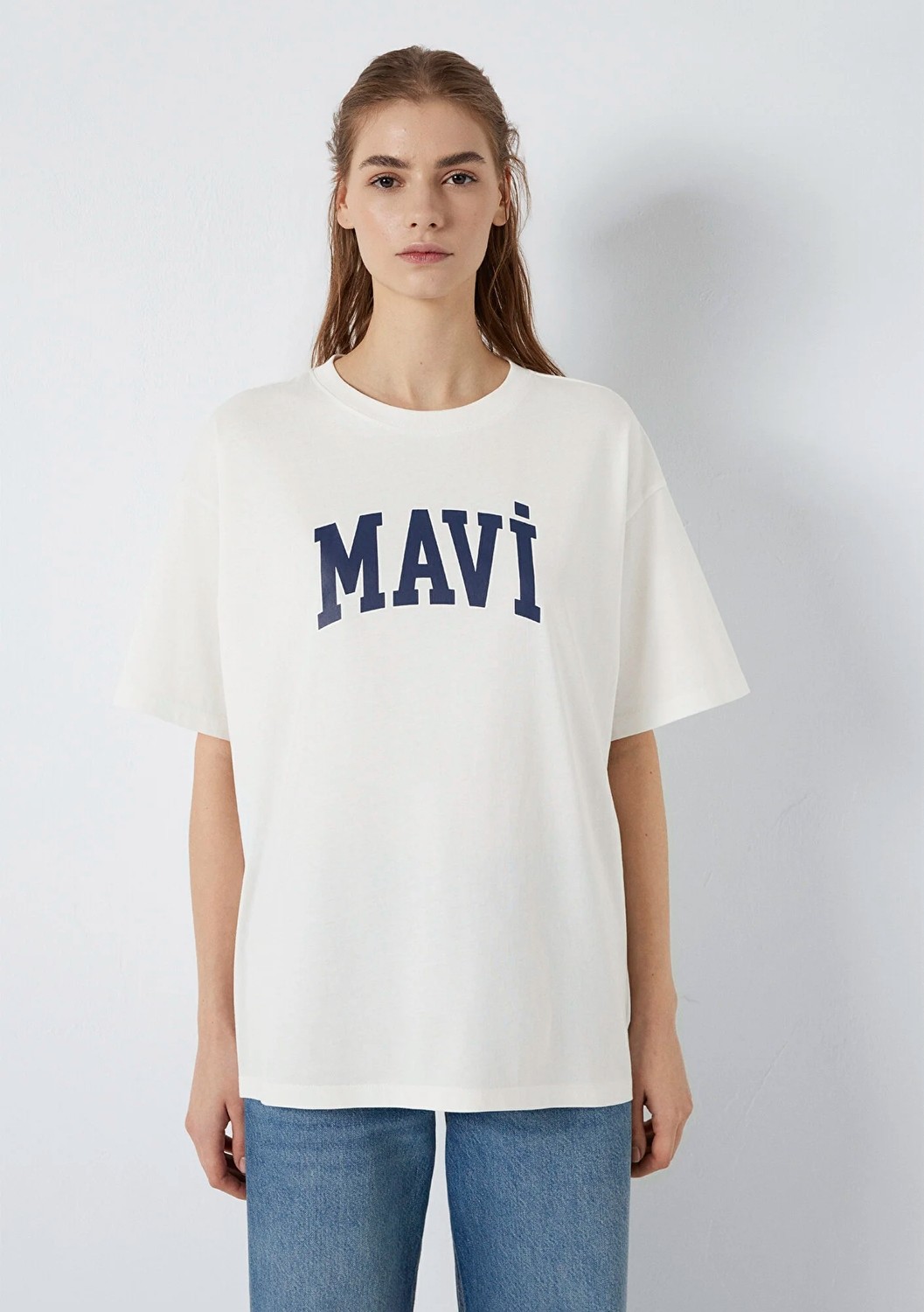 Mavi Logo Baskılı Ekru Tişört. 1600843-81964 görsel 4
