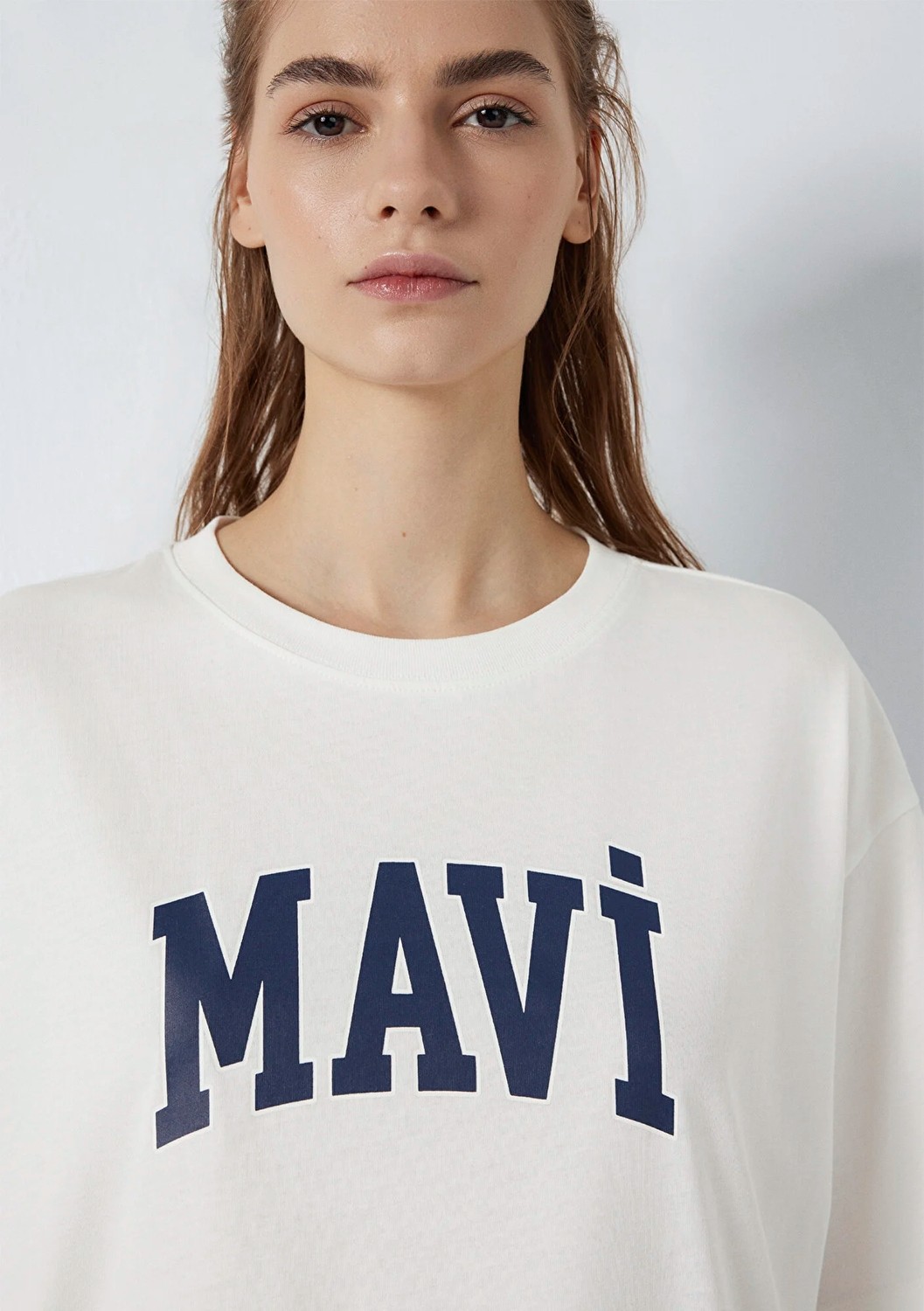 Mavi Logo Baskılı Ekru Tişört. 1600843-81964 görsel 7