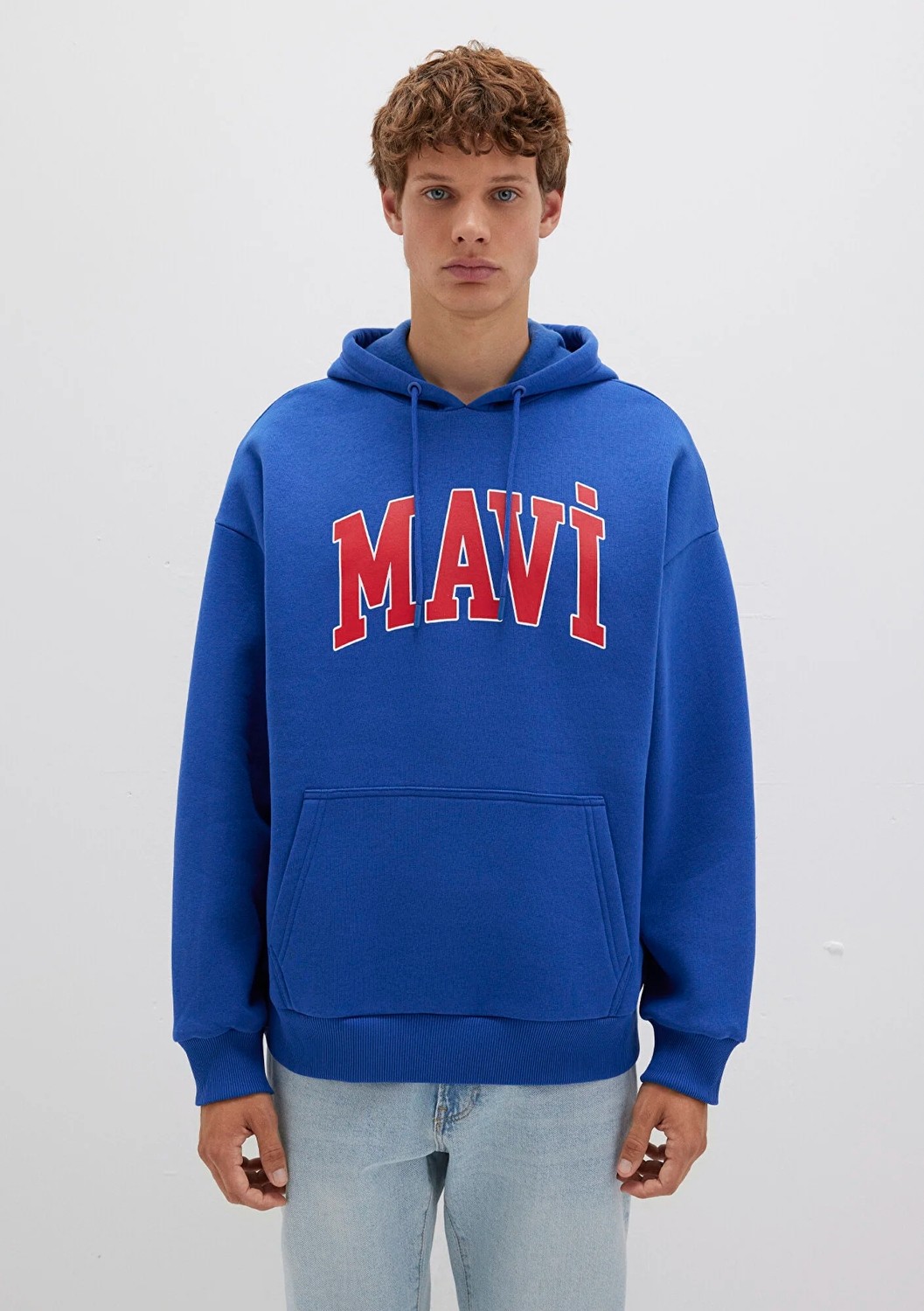 Mavi Logo Baskılı Kapüşonlu Mavi Sweatshirt 067149-70907 görsel 3