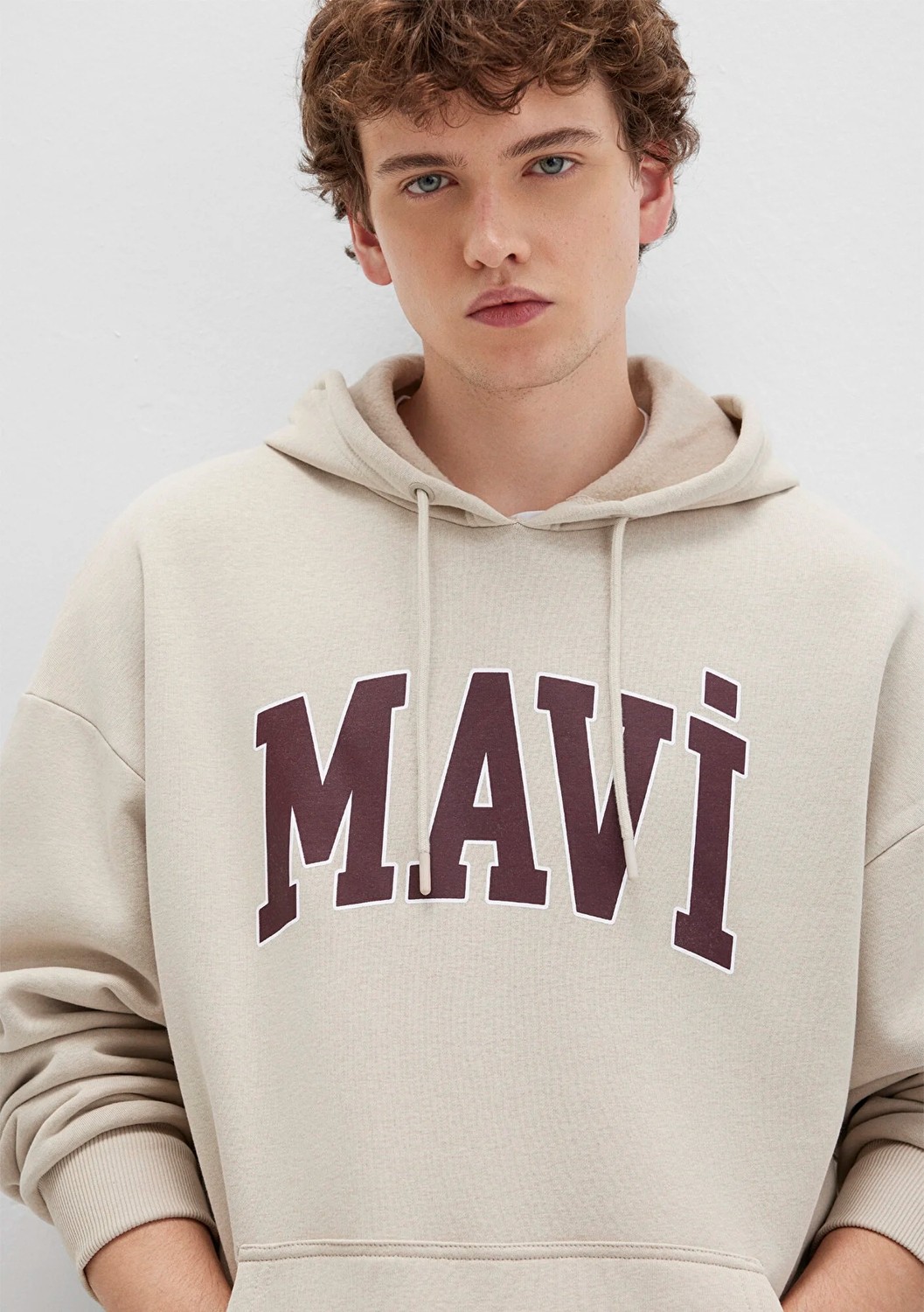 Mavi Logo Baskılı Kapüşonlu Bej Sweatshirt 067149-70004 görsel 2