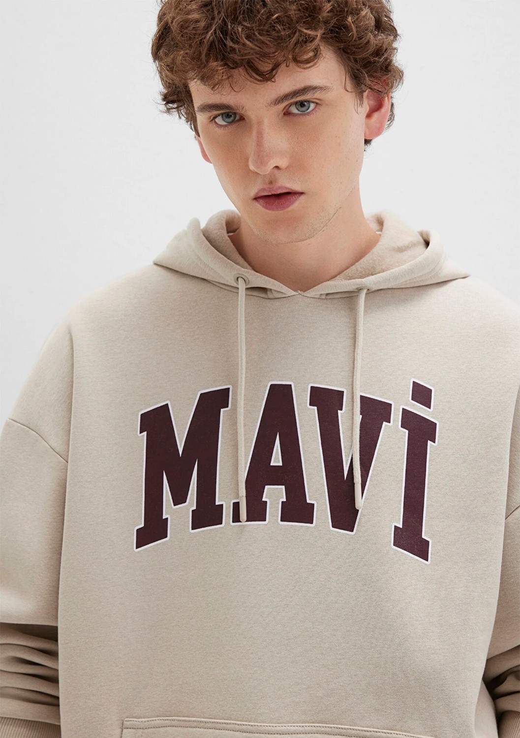 Mavi Logo Baskılı Kapüşonlu Bej Sweatshirt 067149-70004 görsel 3