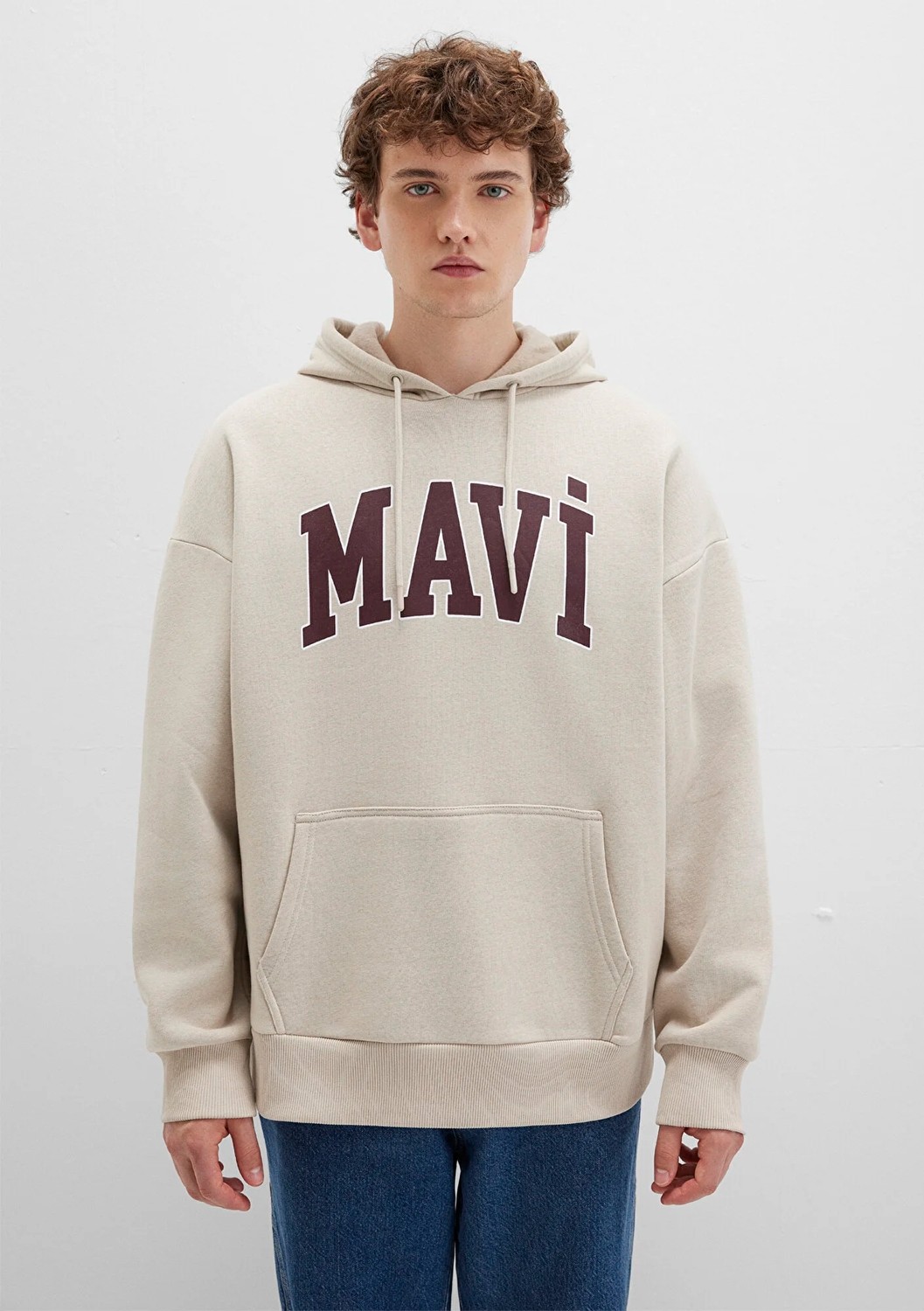 Mavi Logo Baskılı Kapüşonlu Bej Sweatshirt 067149-70004 görsel 4