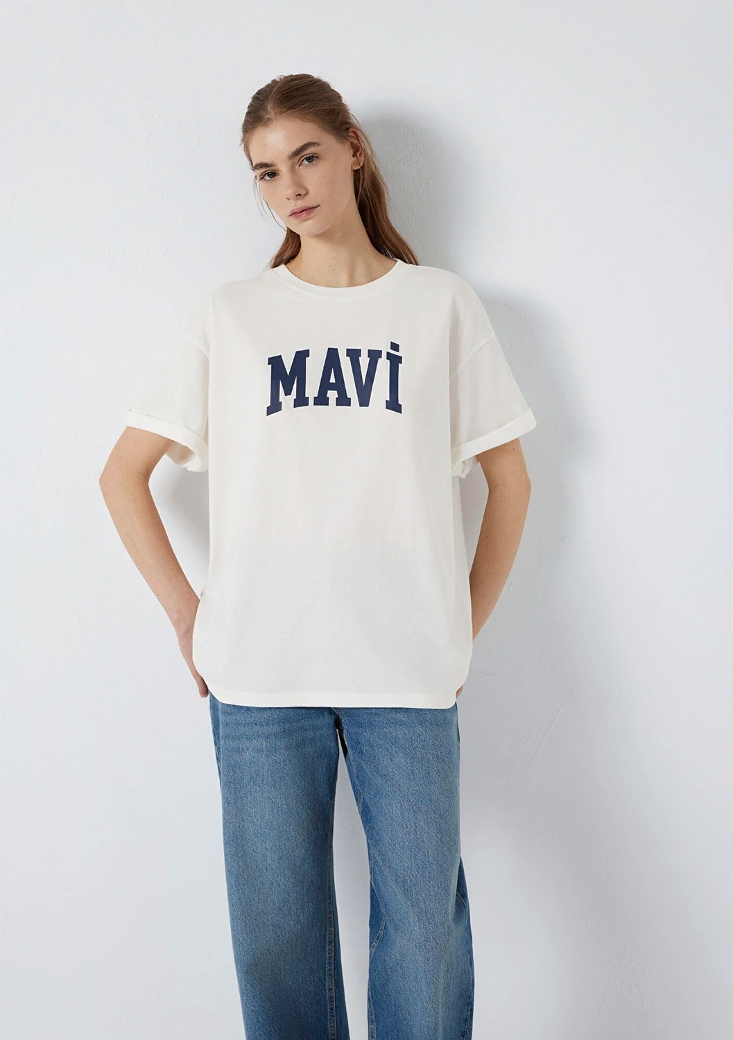 Mavi Logo Baskılı Ekru Tişört. 1600843-81964 görsel 2
