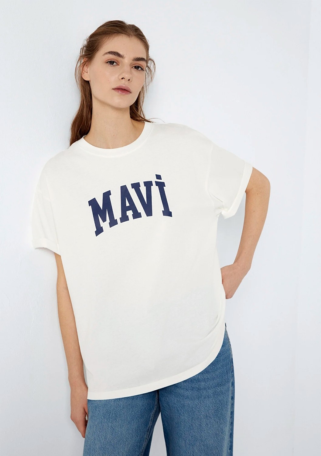 Mavi Logo Baskılı Ekru Tişört. 1600843-81964 görsel 3
