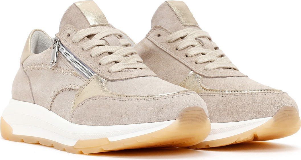 Derimod Kadın Bej Bağcıklı Kalın Tabanlı Süet Deri Sneaker 26SFD371810 görsel 2