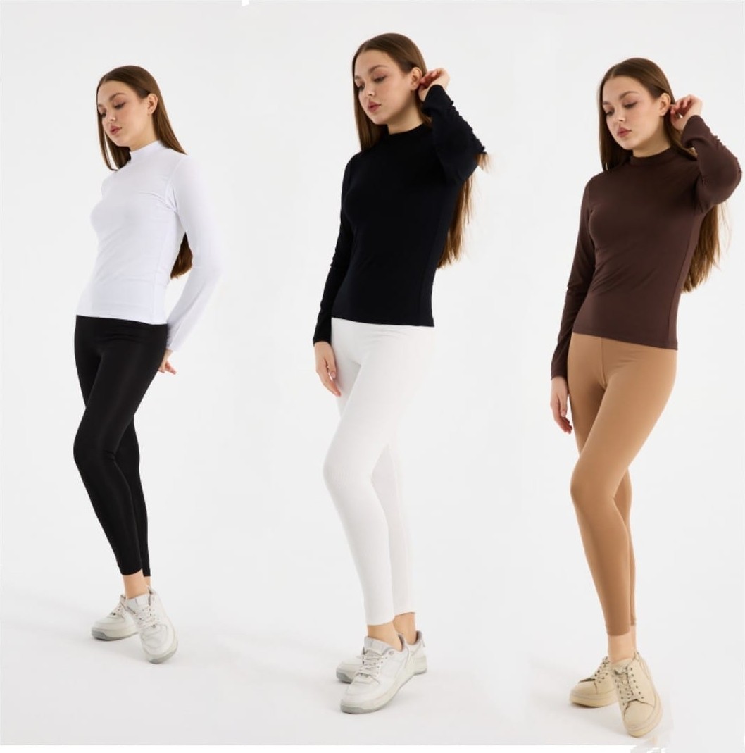Klc Fashion Kadın Siyah Beyaz Kahve 3'lü Uzun Kol Body