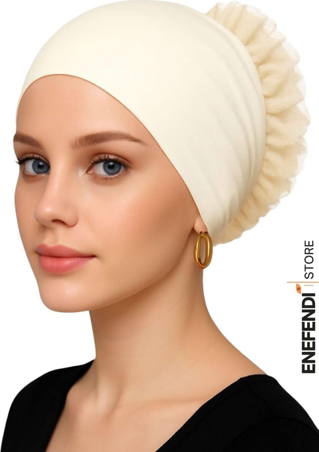 Uravas Store Silikonlu Fırfırlı Bone Kaymayan Topuz Bonesi Dikişsiz Krem | Konforlu Şık Pratik Bone