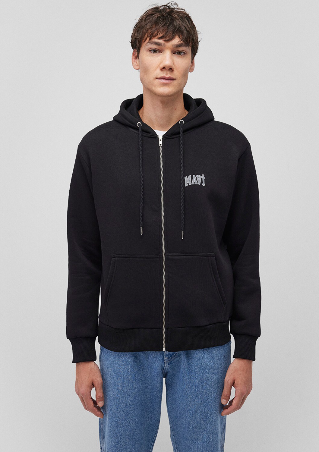 Mavi Logo Baskılı Kapüşonlu Fermuarlı Siyah Sweatshirt 0611715-900 görsel 3