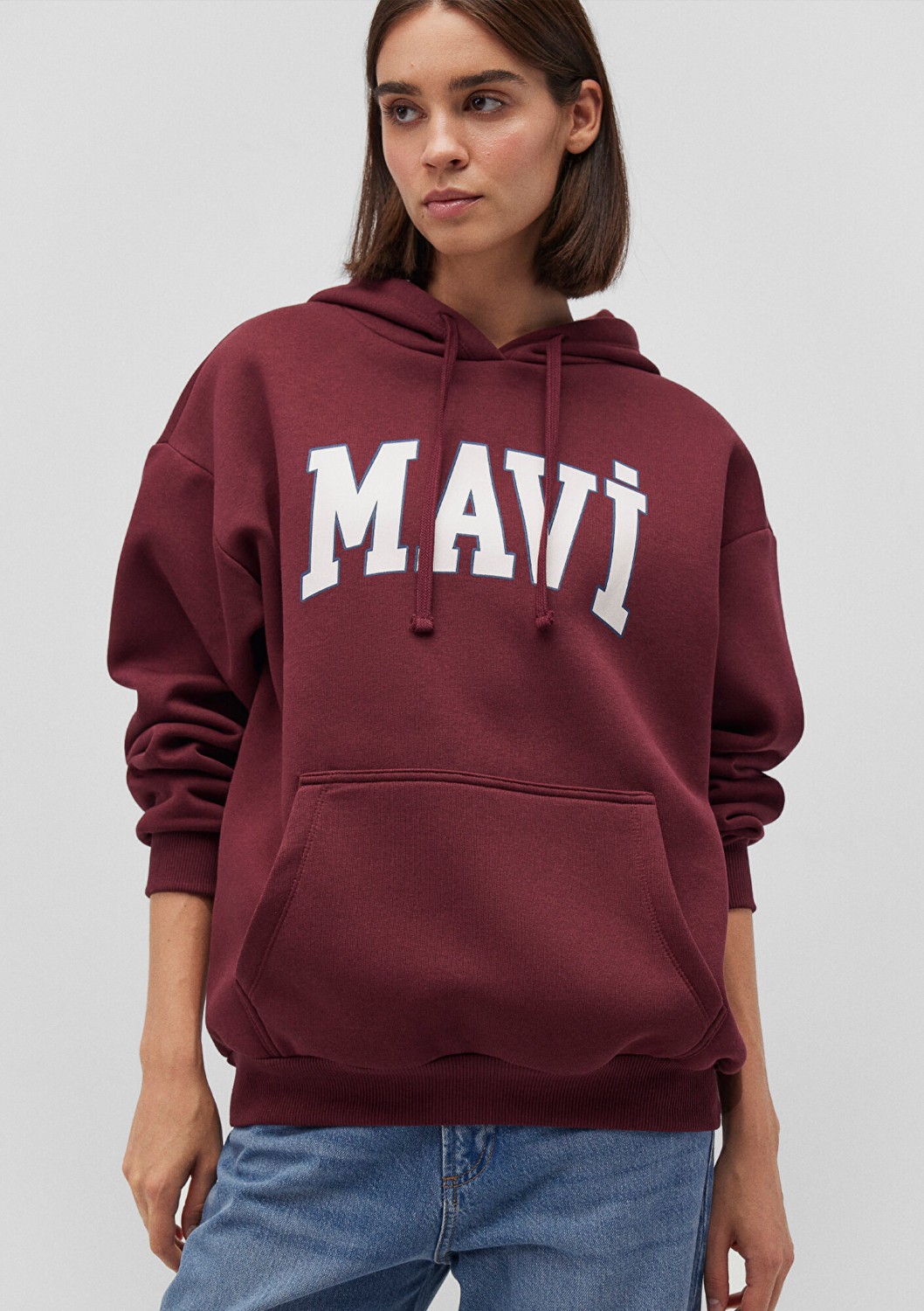 Mavi Logo Baskılı Kapüşonlu Bordo Sweatshirt 1600361-85493
