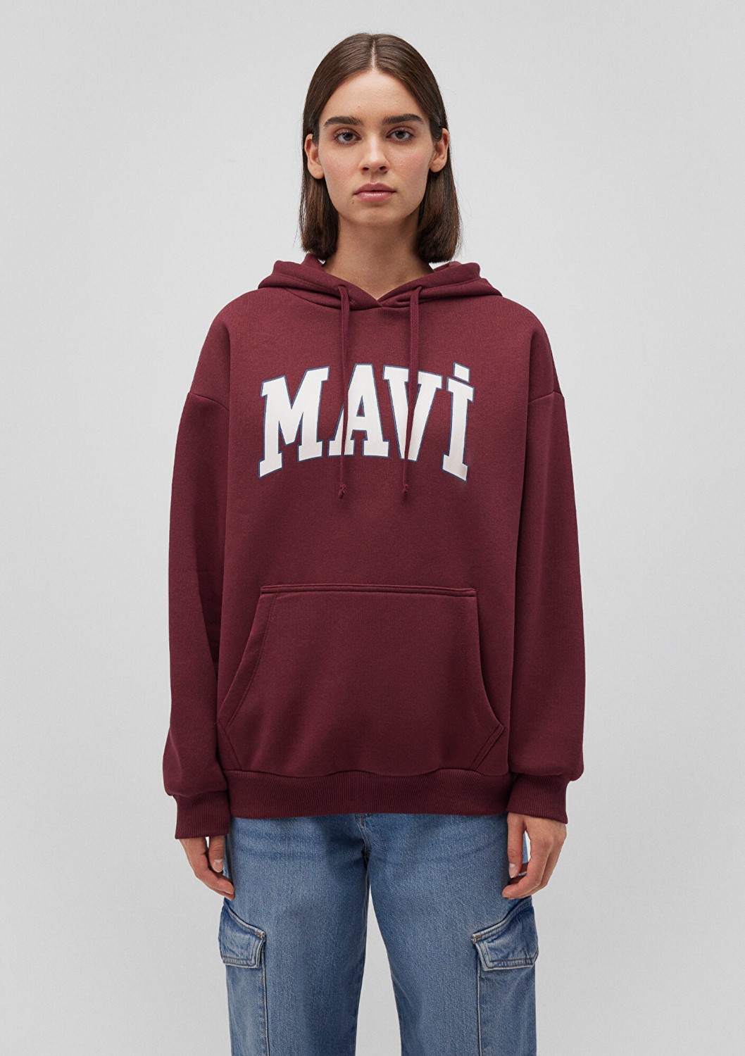 Mavi Logo Baskılı Kapüşonlu Bordo Sweatshirt 1600361-85493 görsel 3
