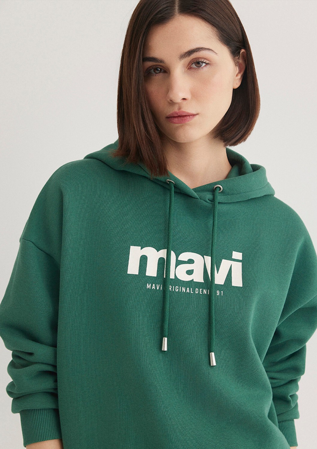 Mavi Logo Baskılı Kapüşonlu Yeşil Sweatshirt 168334-71874
