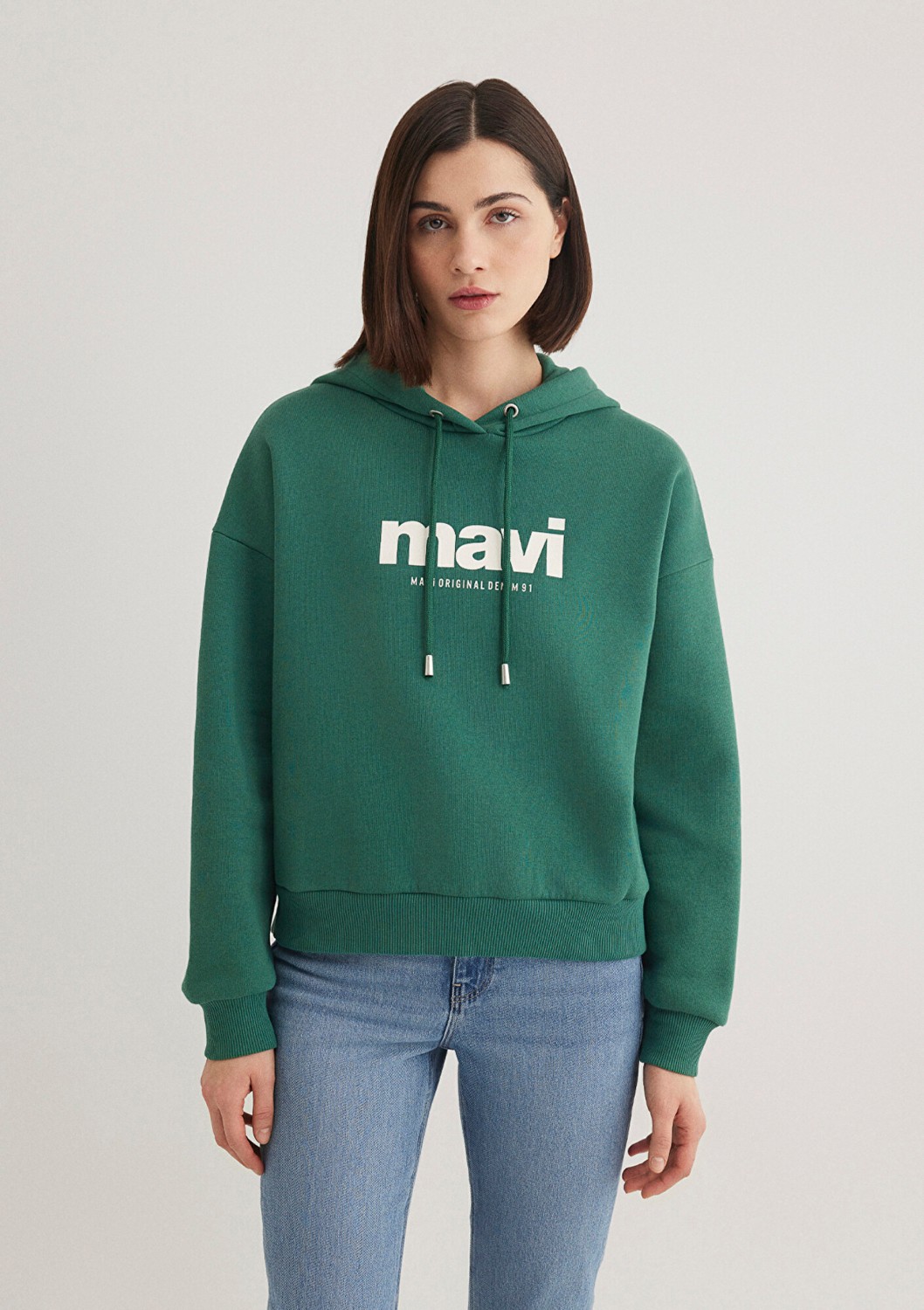 Mavi Logo Baskılı Kapüşonlu Yeşil Sweatshirt 168334-71874 görsel 3