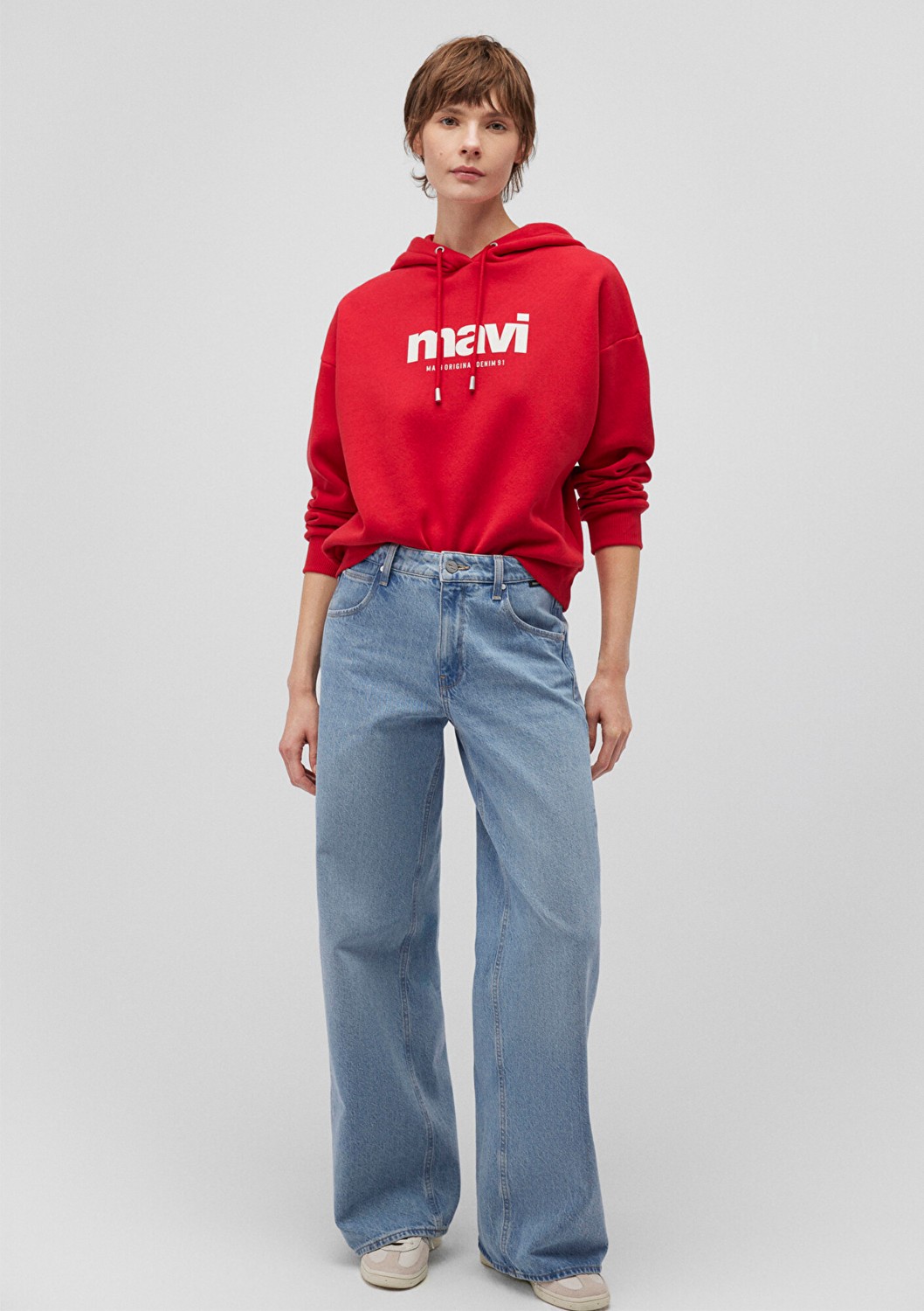 Mavi Logo Baskılı Kapüşonlu Kırmızı Sweatshirt 168334-35476 görsel 2