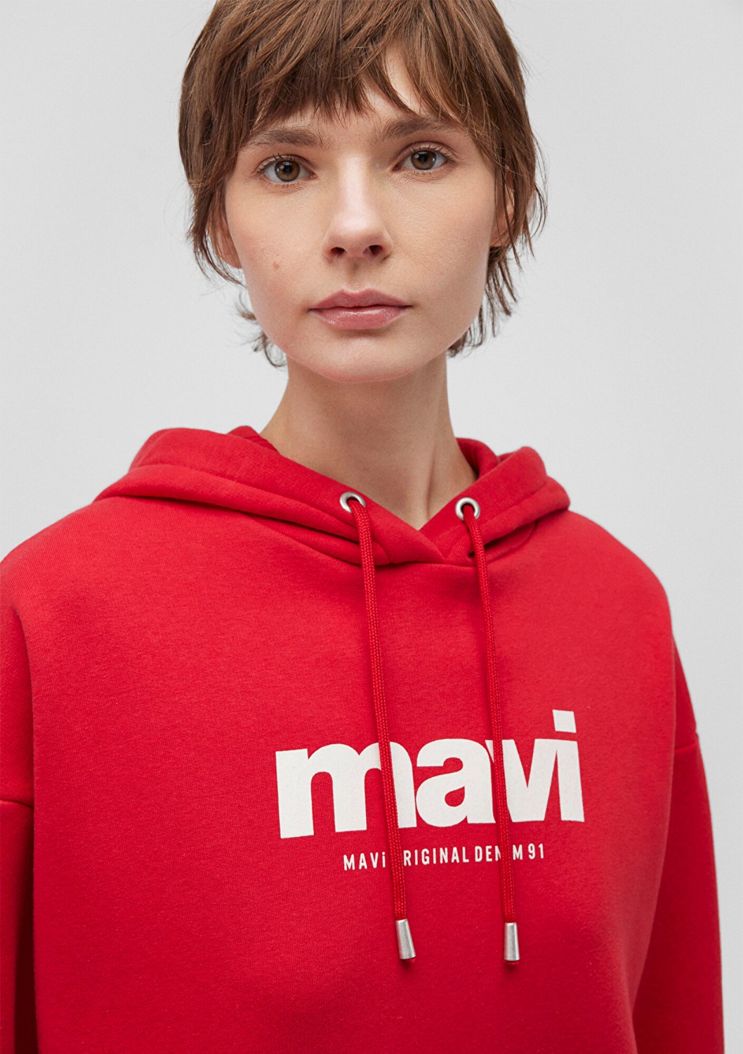 Mavi Logo Baskılı Kapüşonlu Kırmızı Sweatshirt 168334-35476 görsel 5