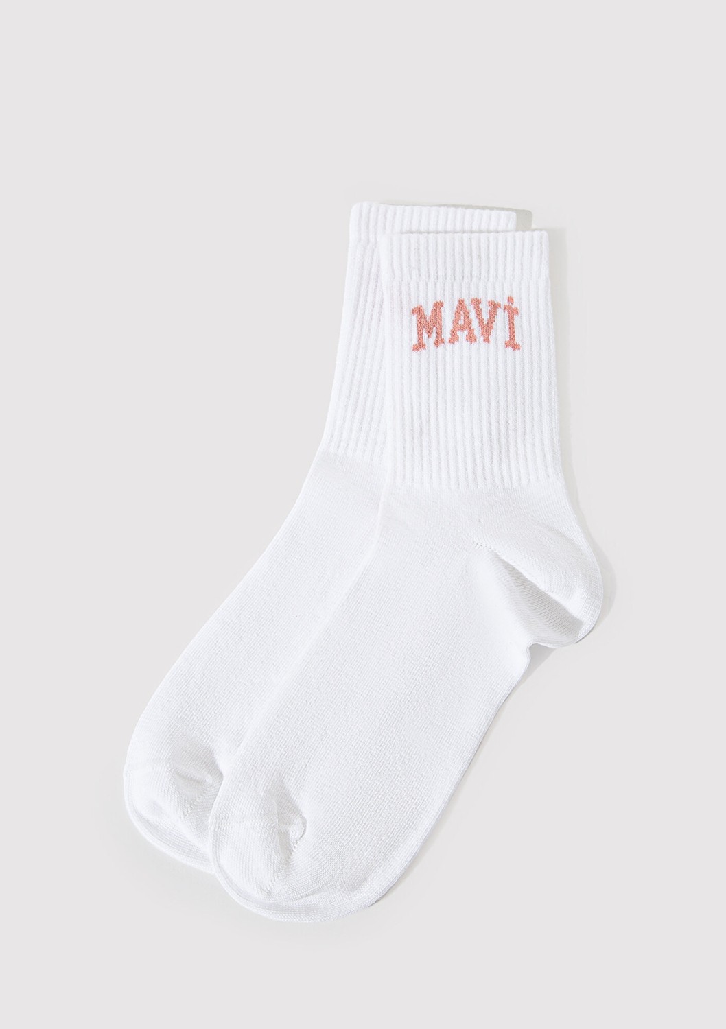 Mavi Logo Detaylı Ekru Soket Çorap 1912726-620