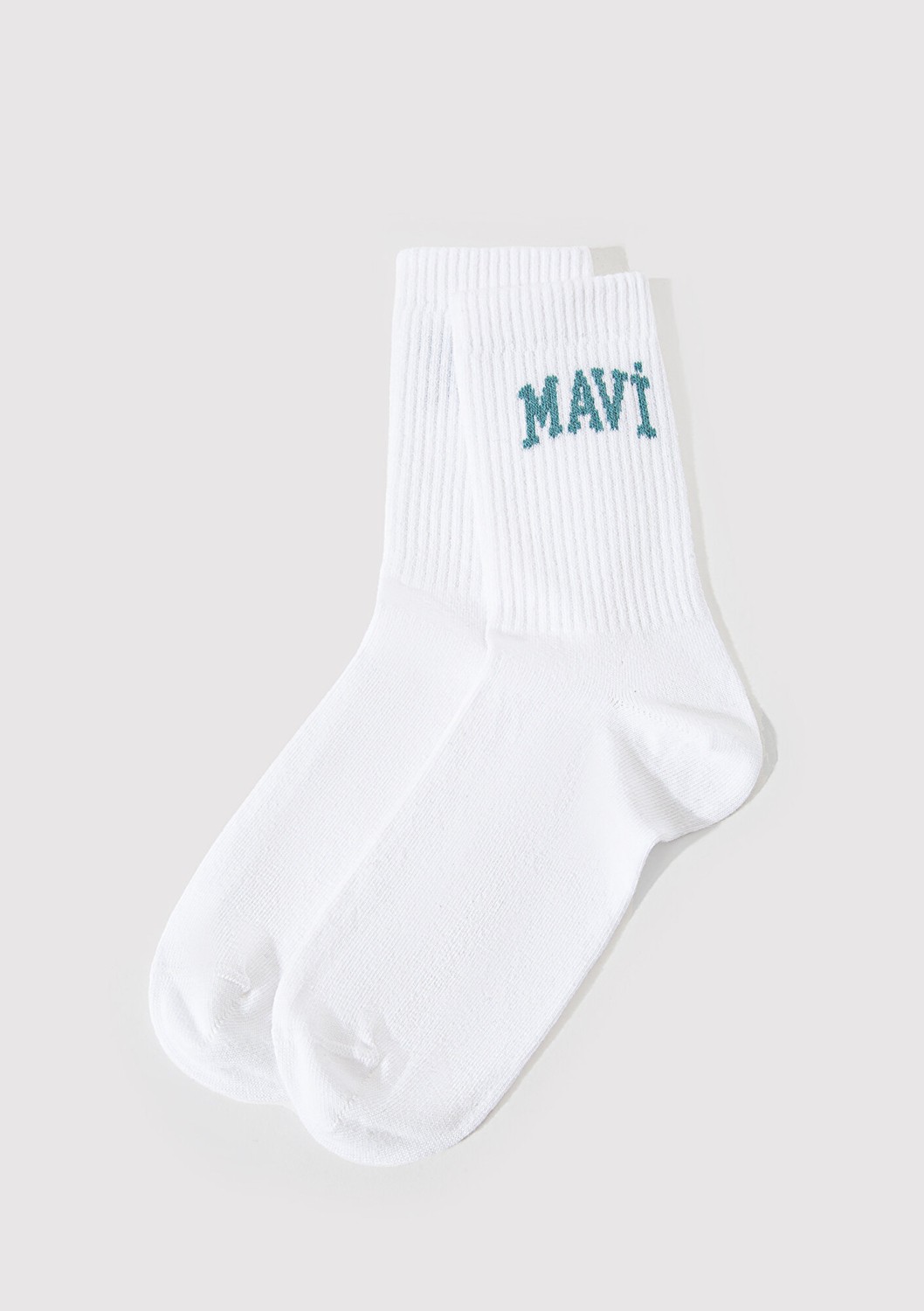 Mavi Logo Detaylı Ekru Soket Çorap 1912726-21649