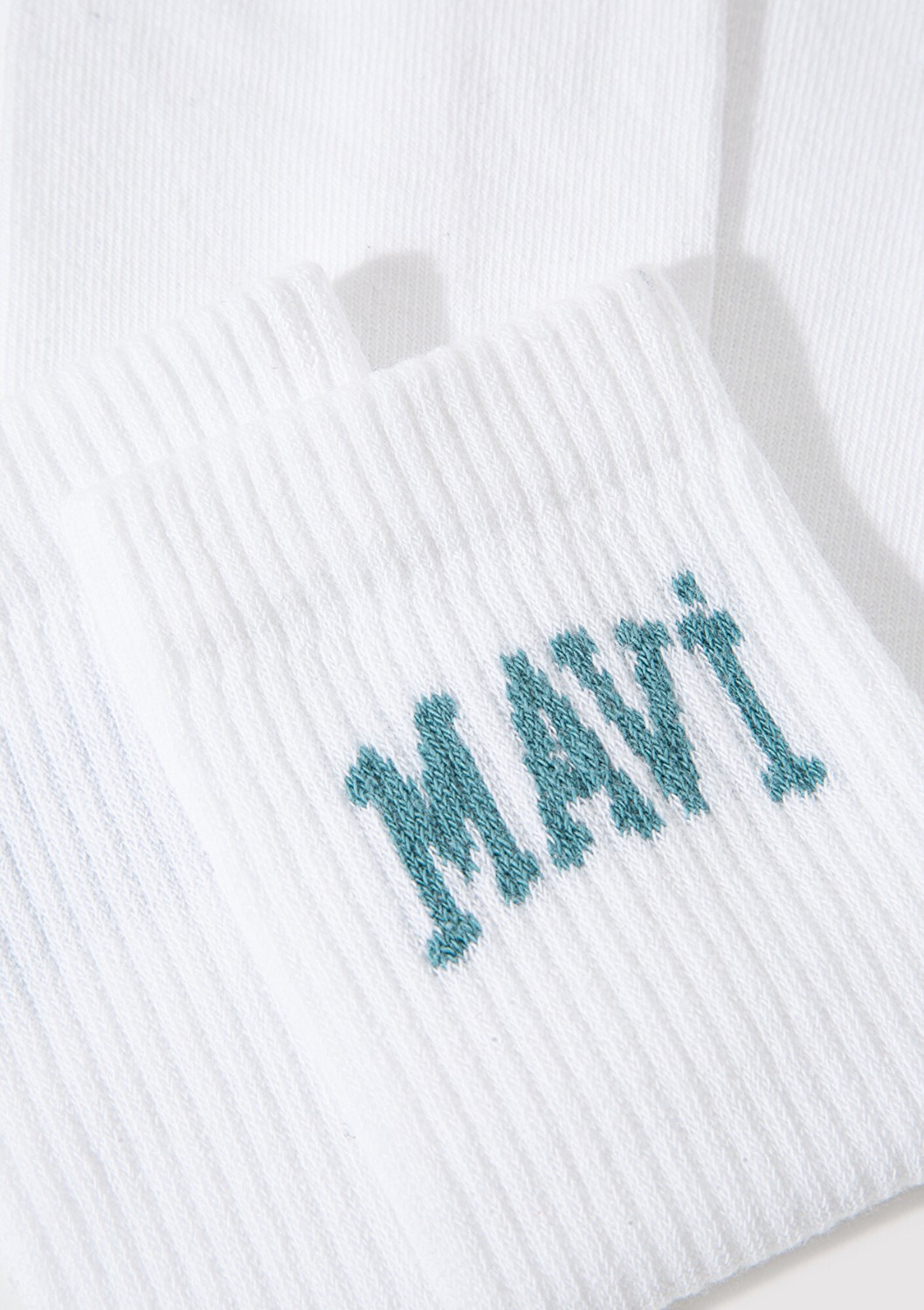 Mavi Logo Detaylı Ekru Soket Çorap 1912726-21649 görsel 2