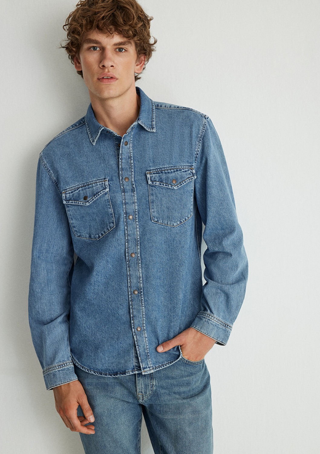 Mavi Ted Indigo Mavisi Denim Jean Gömlek Uzun Kol Erkek Günlük Stil Normal Kalıp Koyu Mavi 0210909-87933