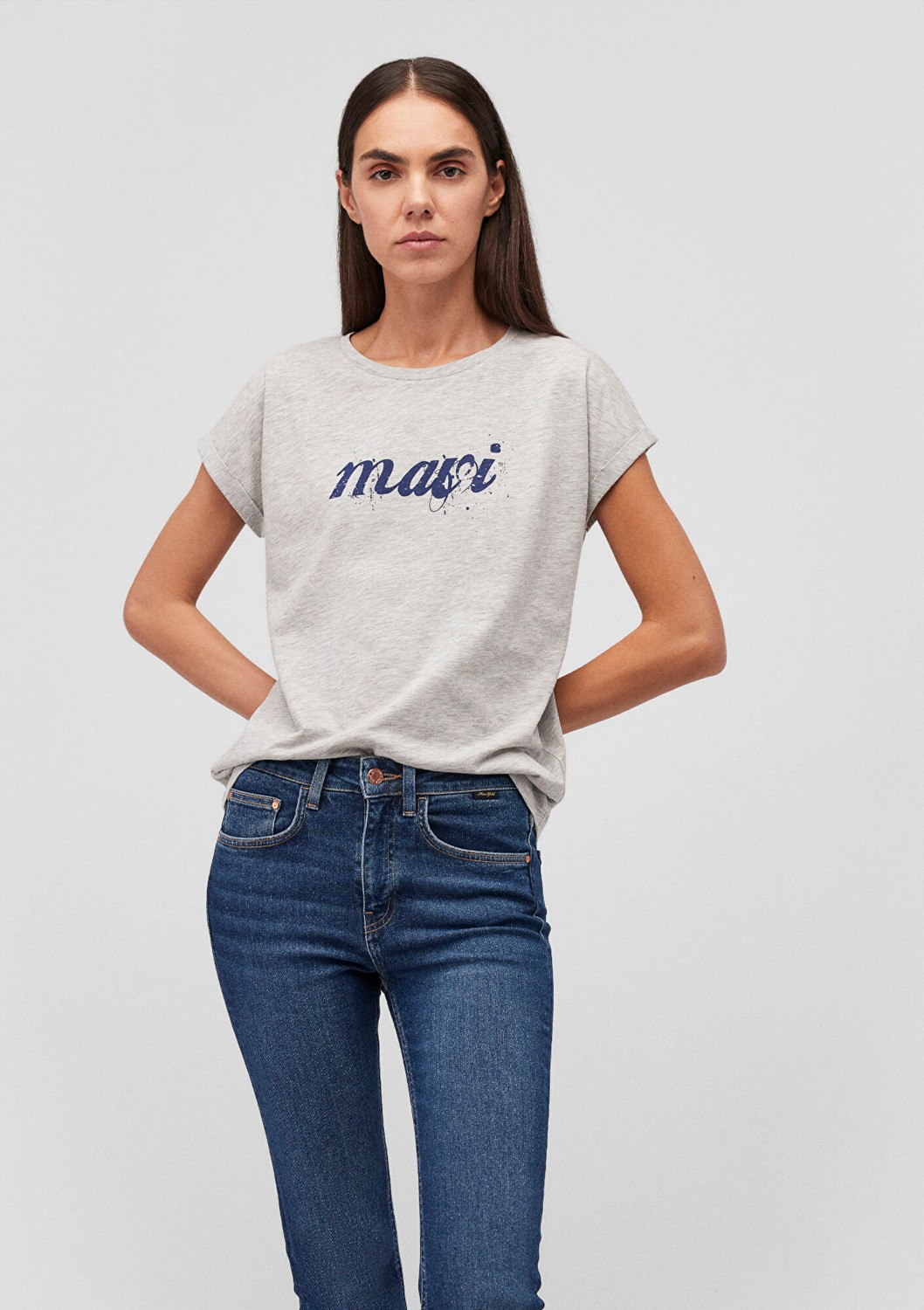 Mavi Logo Baskılı Gri Tişört 166422-25702