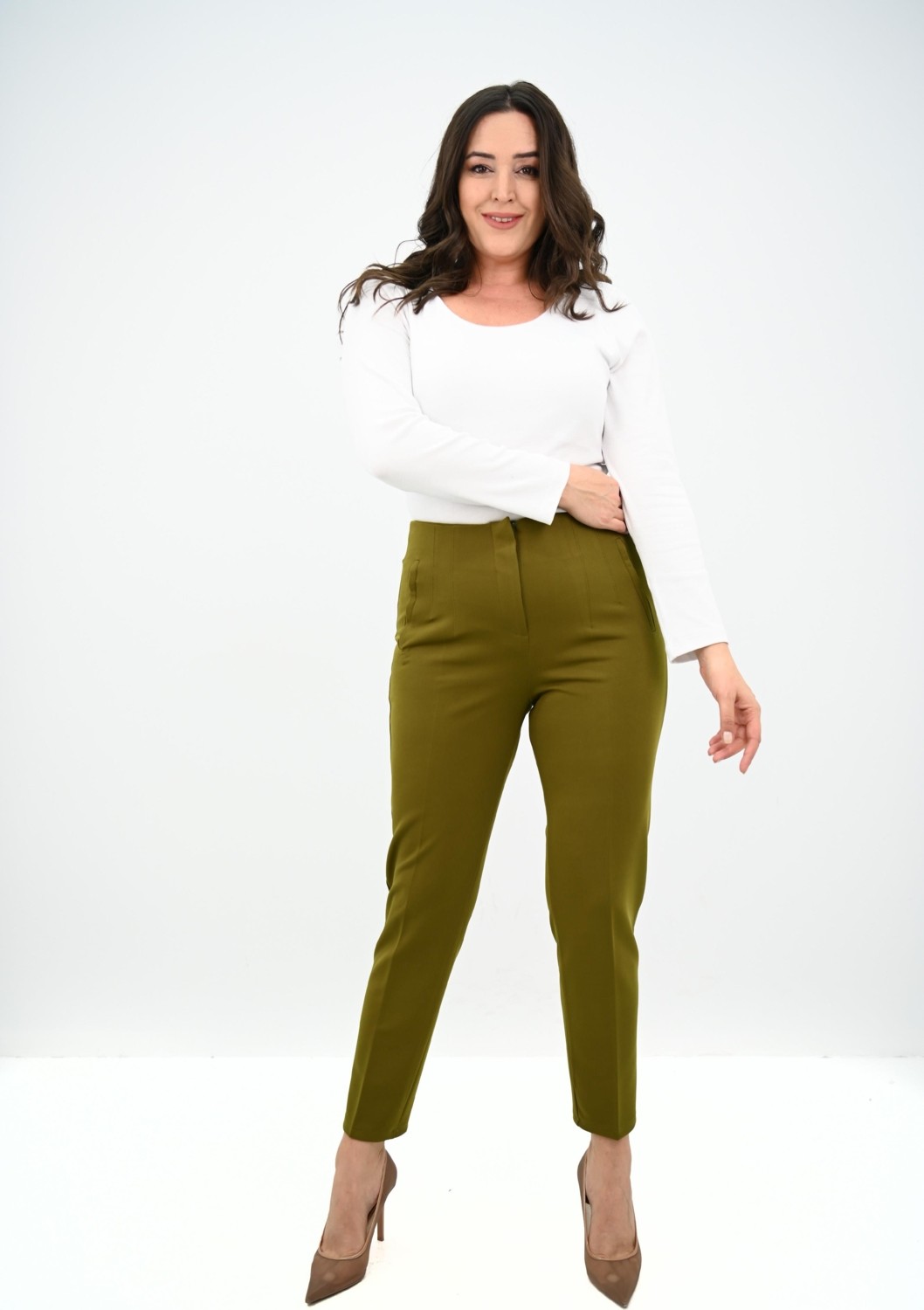 Moda Xlarge Kadın Büyük Beden Yüksek Bel Esnek Klasik Pantolon 6311-25