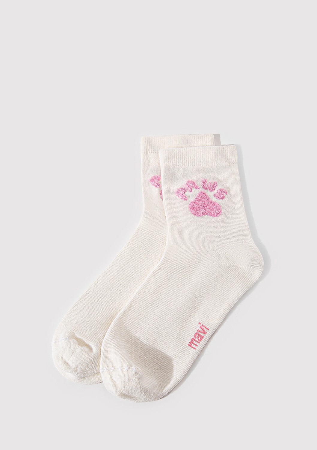 Mavi Paws Baskılı Ekru Soket Çorap 1912727-620