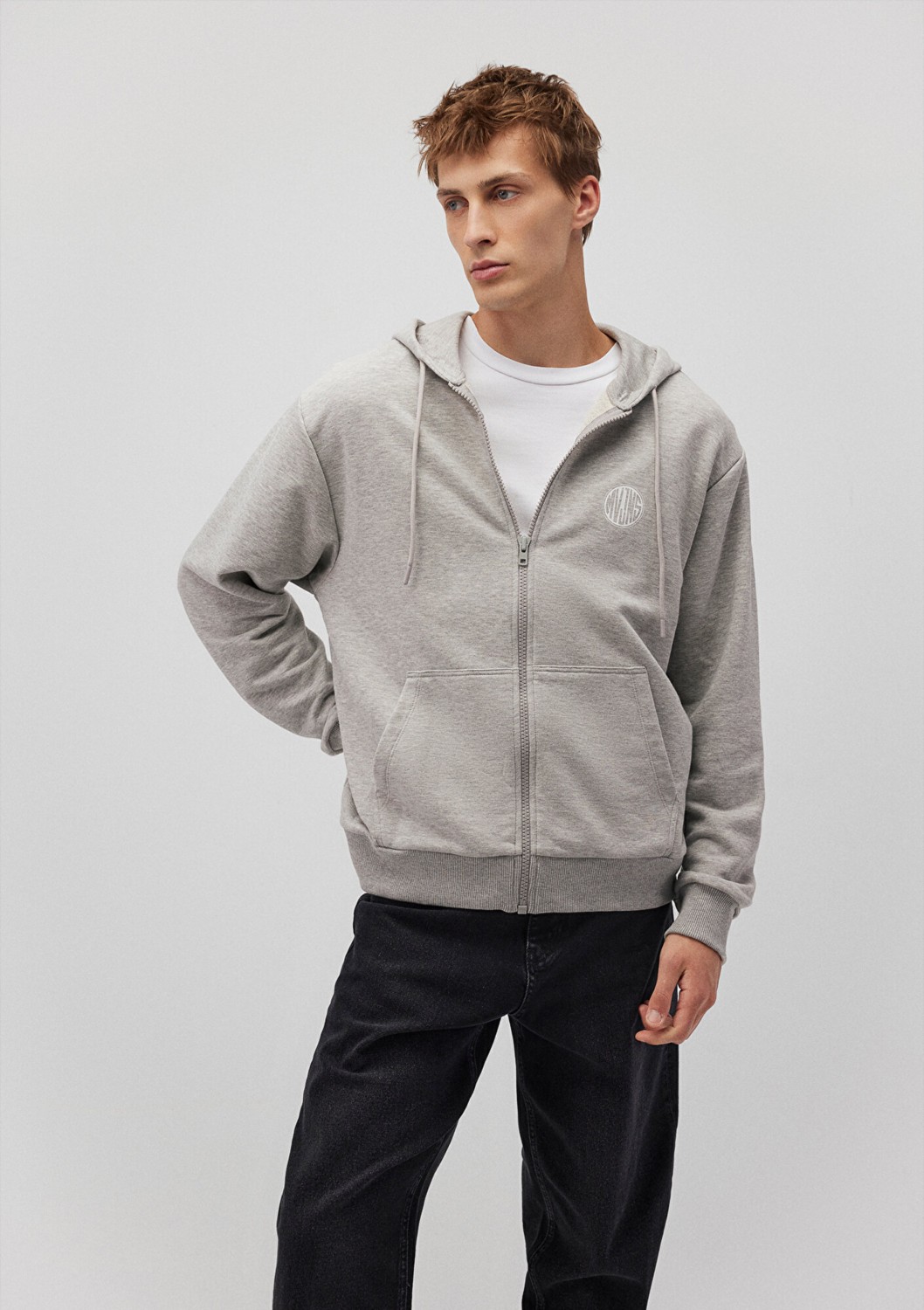Mavi MVJNS Logo Baskılı Fermuarlı Kapüşonlu Gri Sweatshirt 0S10193-80196