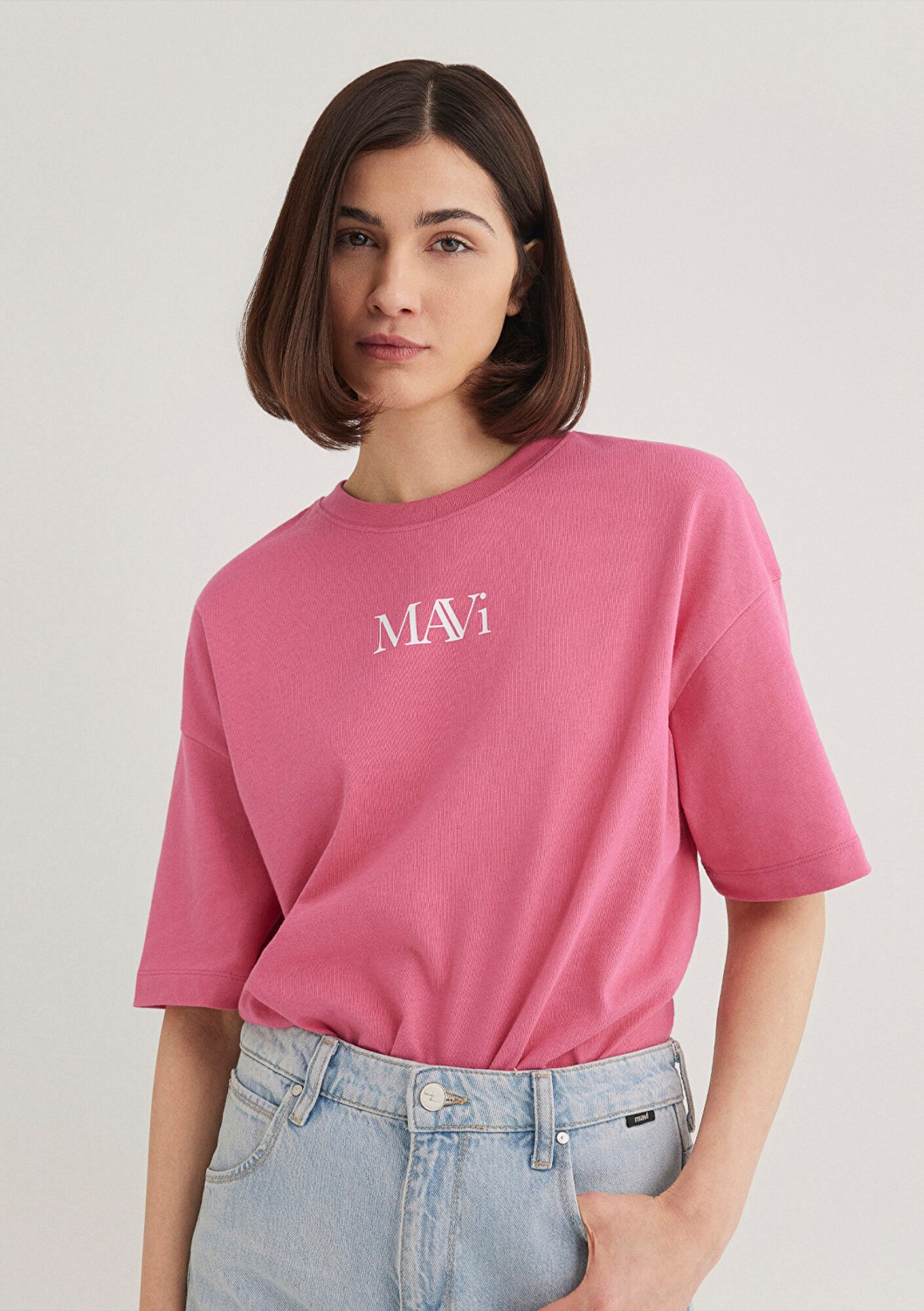 Mavi Logo Baskılı Pembe Tişört 1611593-84680