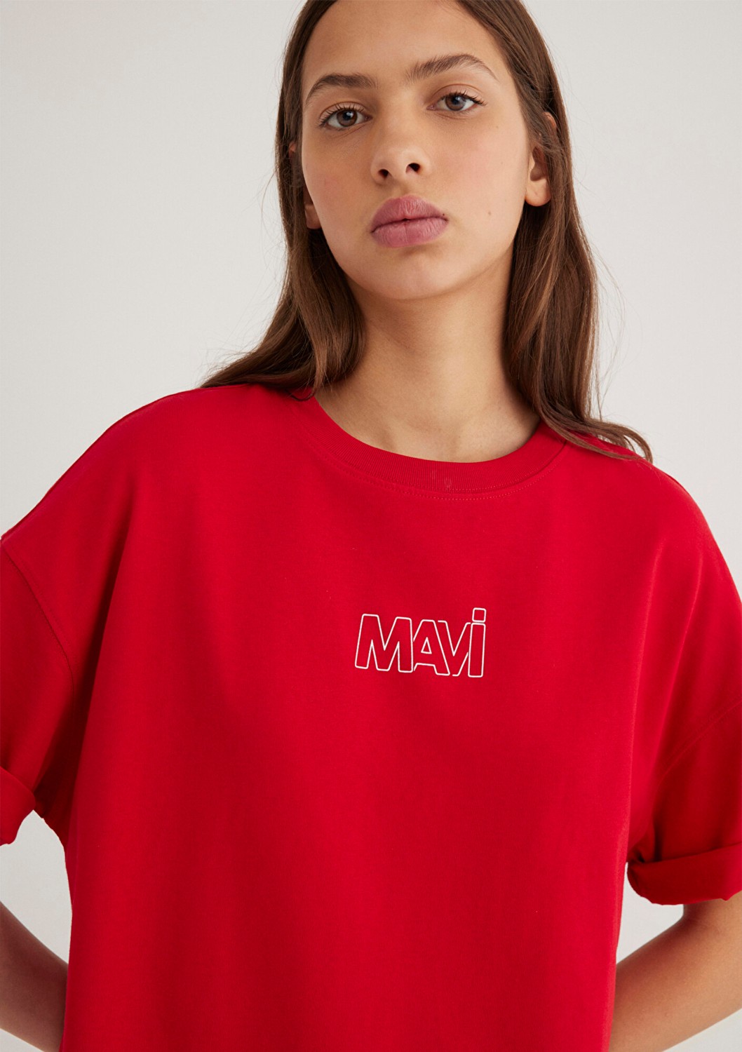 Mavi Logo Baskılı Kırmızı Tişört 1611592-82054