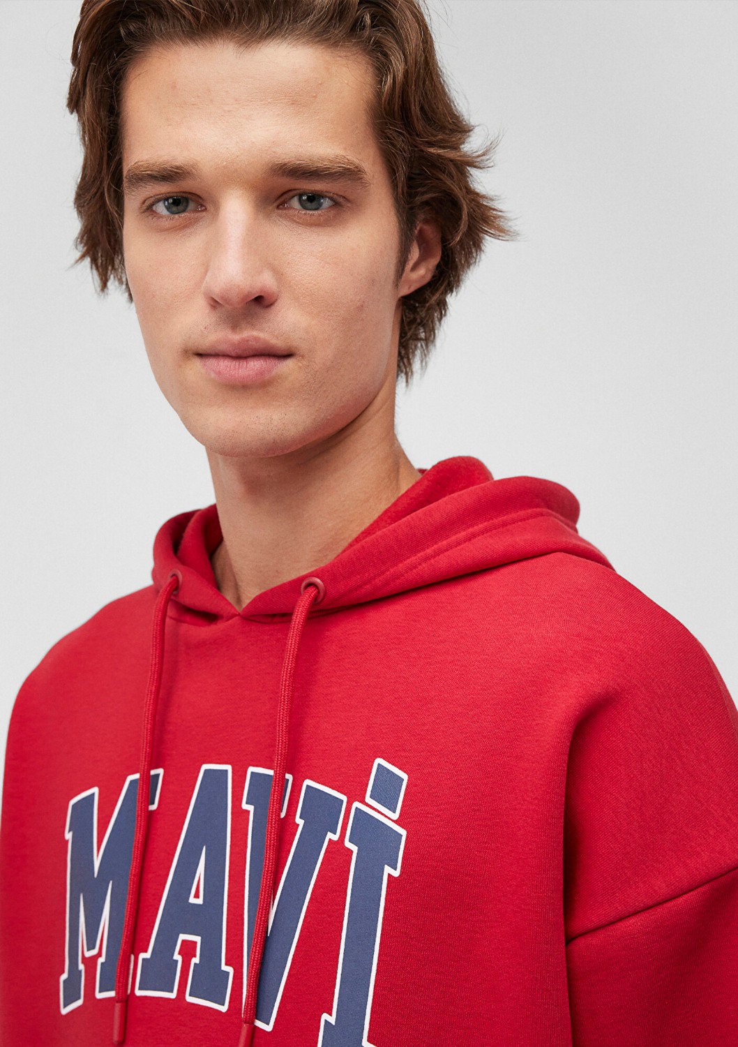 Mavi Logo Baskılı Kapüşonlu Kırmızı Sweatshirt 067149-70464 görsel 5