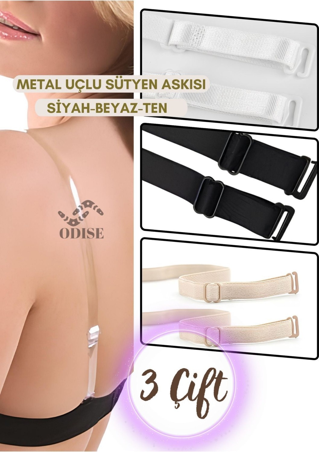 Odise 3 Çift Metal Uçlu Şeffaf Sütyen Askısı